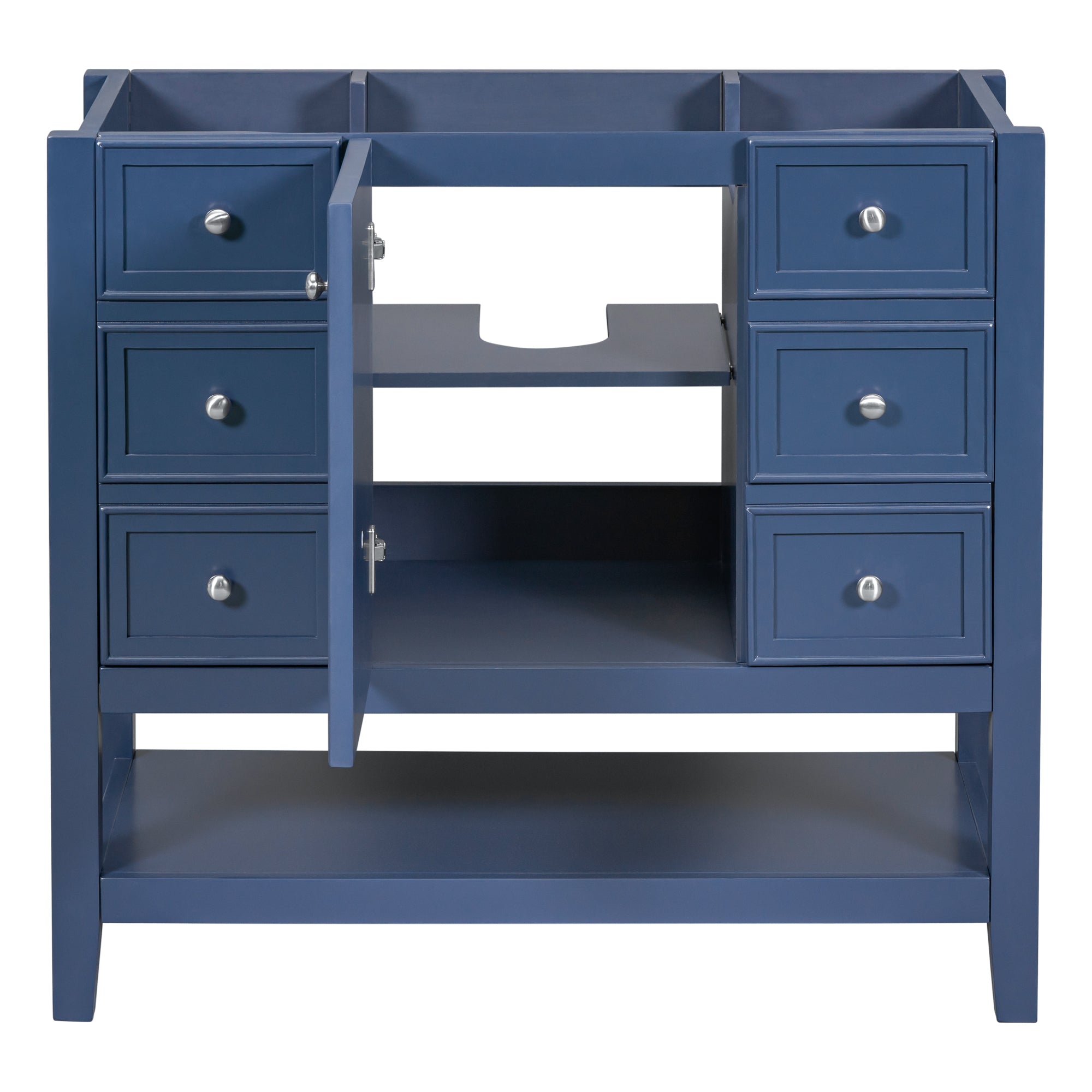 36" Bathroom Vanity without Sink, Cabinet Base Only, One Cabinet and three Drawers, Blue