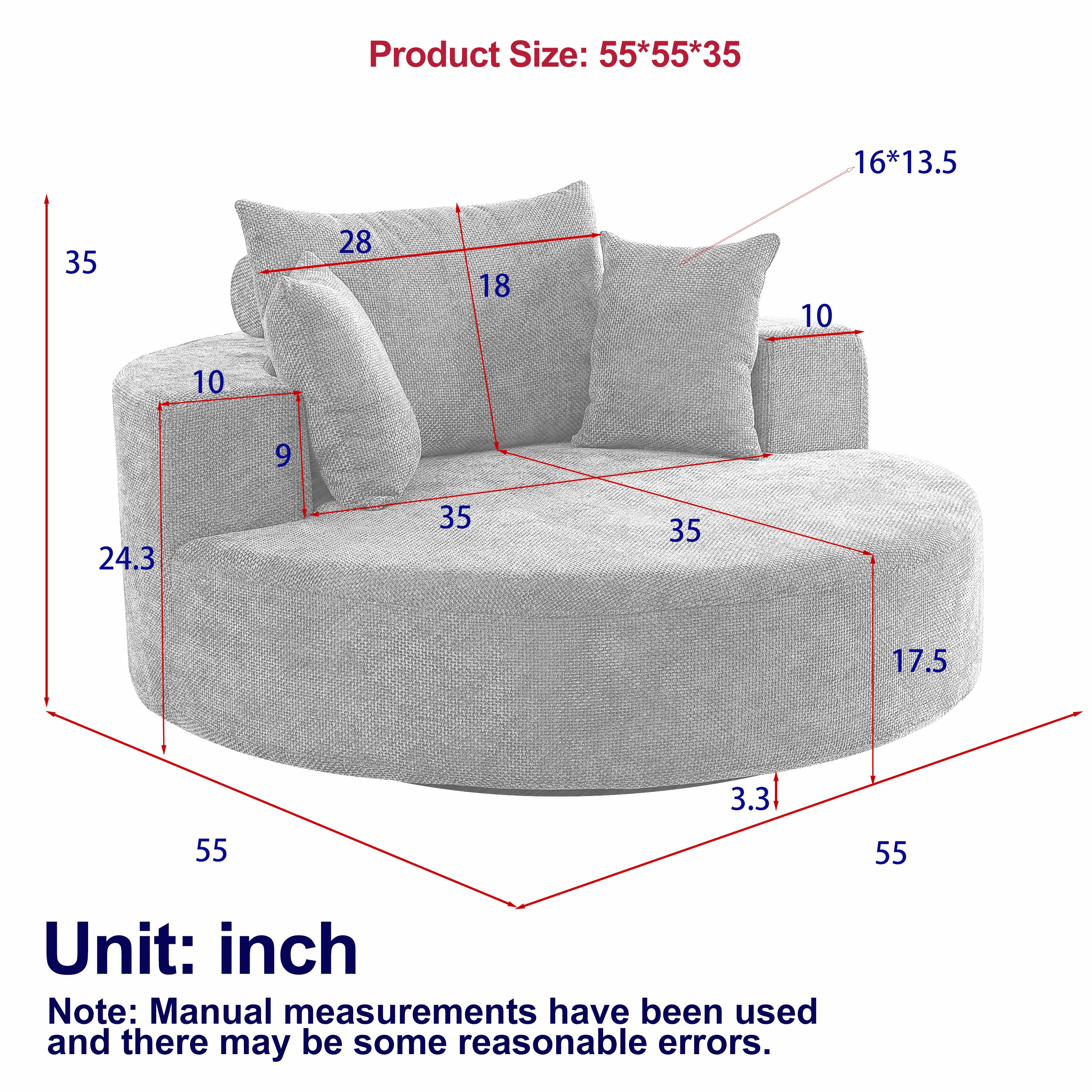 55''L Chenille Foam Single Swivel Chair, Fluffy Modern Sleeper, 360 Degree Swivel Chair for Living Room, Bedroom, Lounge and Projection Room