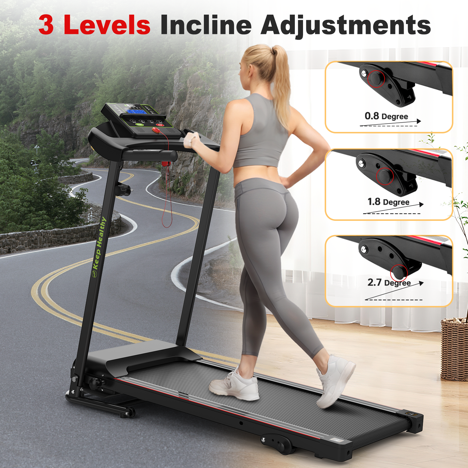 Folding Treadmill with Incline 2.5HP 12KM/H Electric Treadmill for Home Foldable, Bluetooth Music Cup Holder Heart Rate Sensor Walking Running Machine for Indoor Home Gym Exercise Fitness