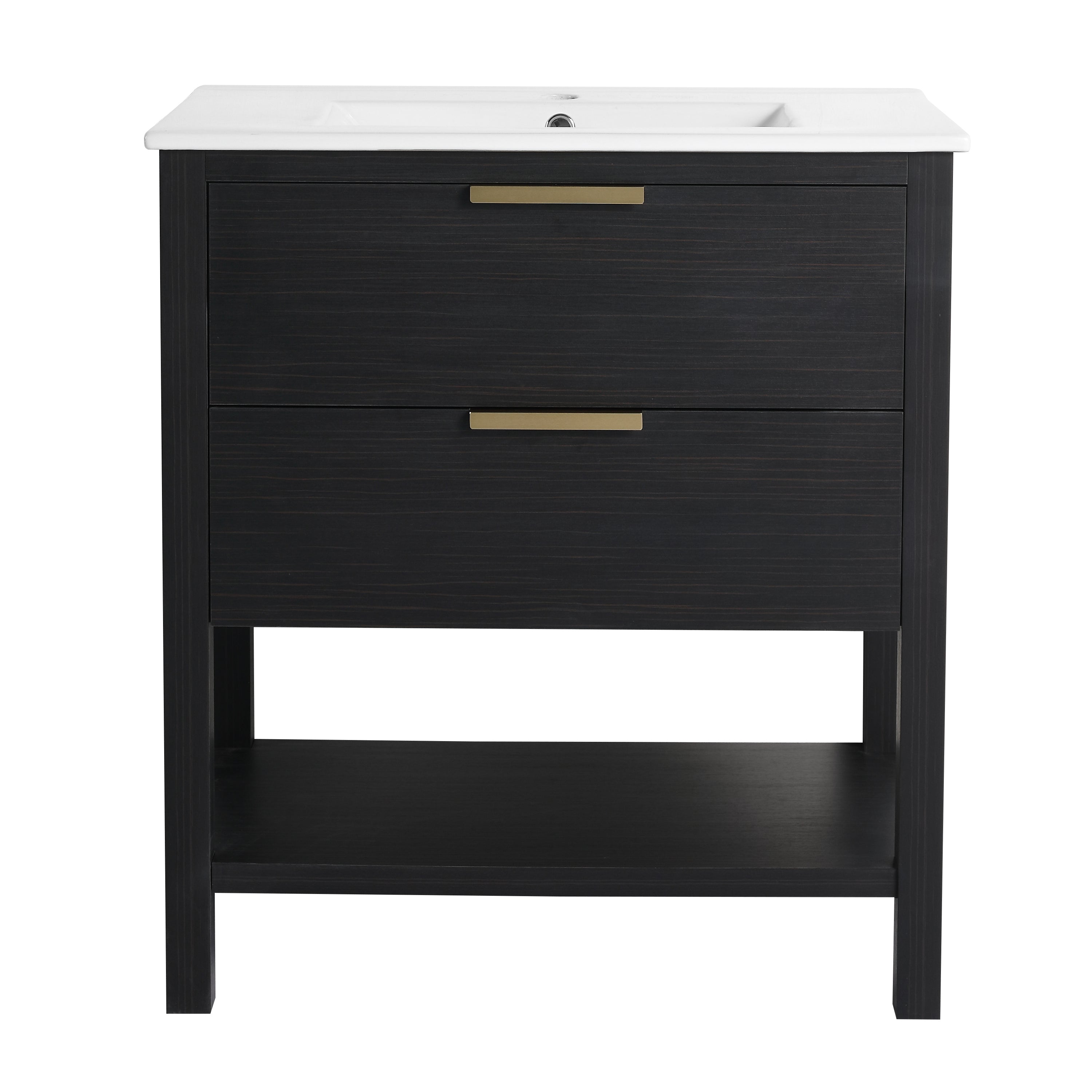 30 inch Bathroom Vanity With Sink and 2 Soft Close Drawers, Golden Handle-BVB01030BCTG-BL9075B