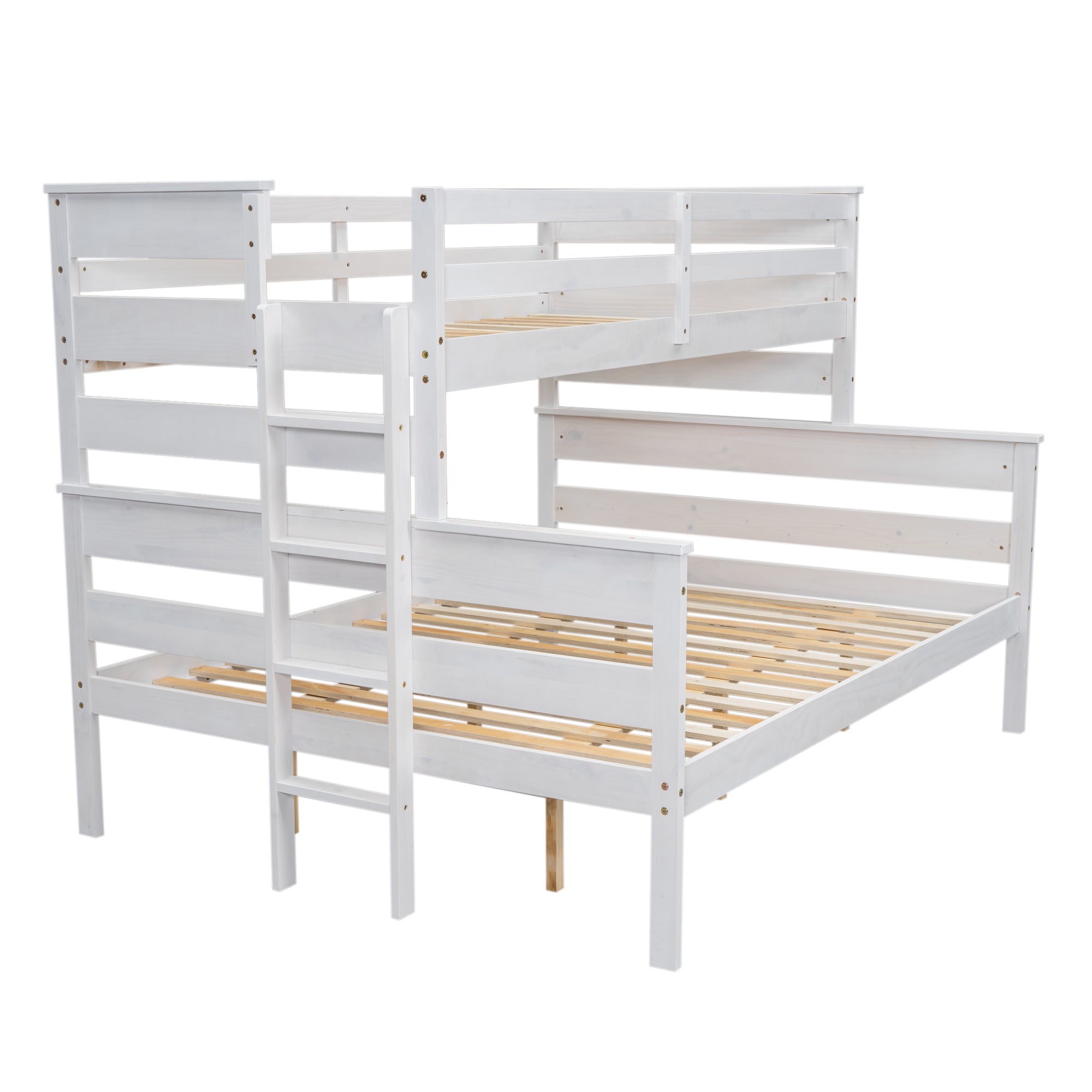 Wood Twin XL over Queen Bunk Bed with Ladder, White