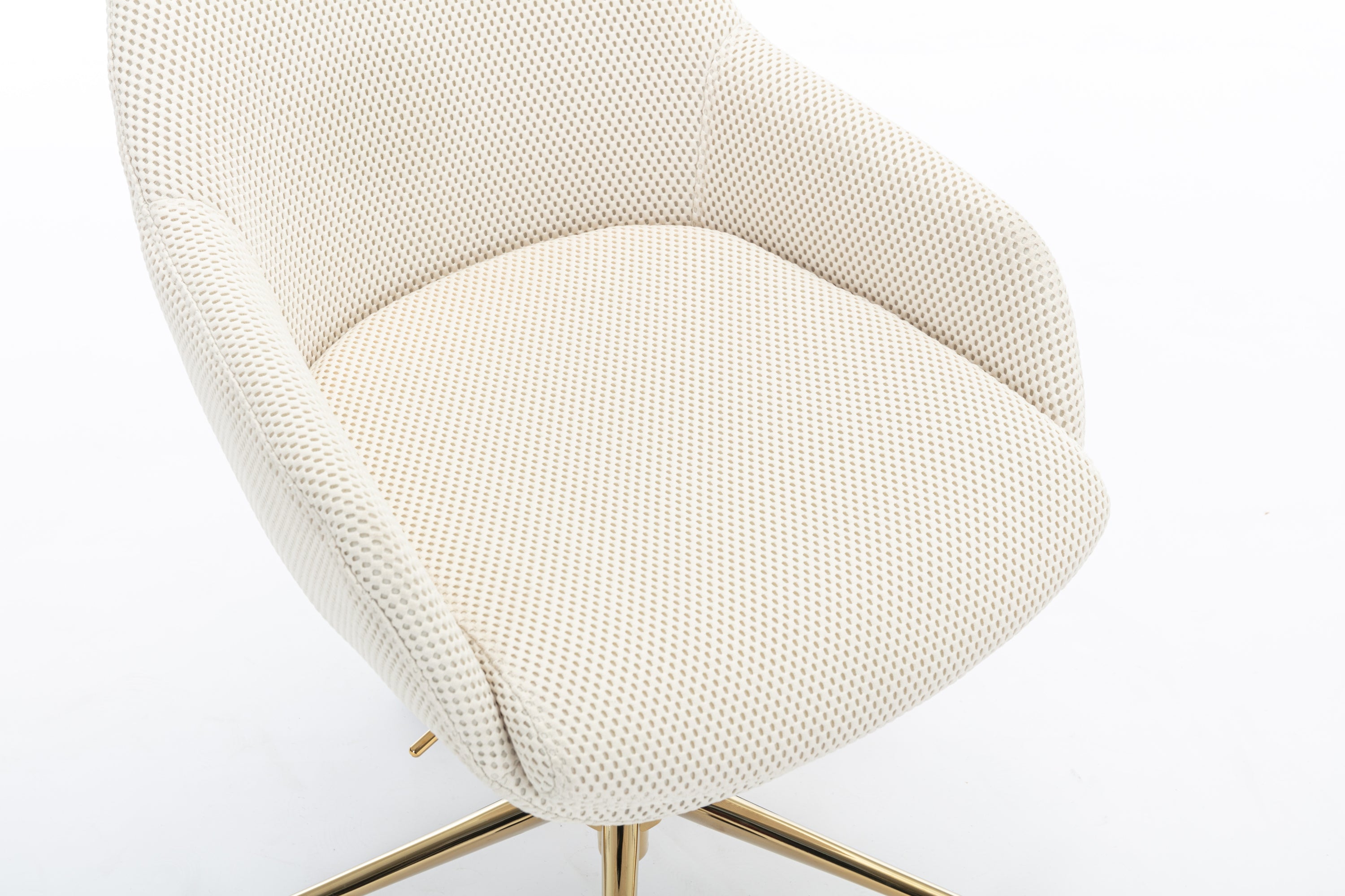 046-Mesh Fabric Home Office 360°Swivel Chair Adjustable Height With Gold Metal Base,Beige