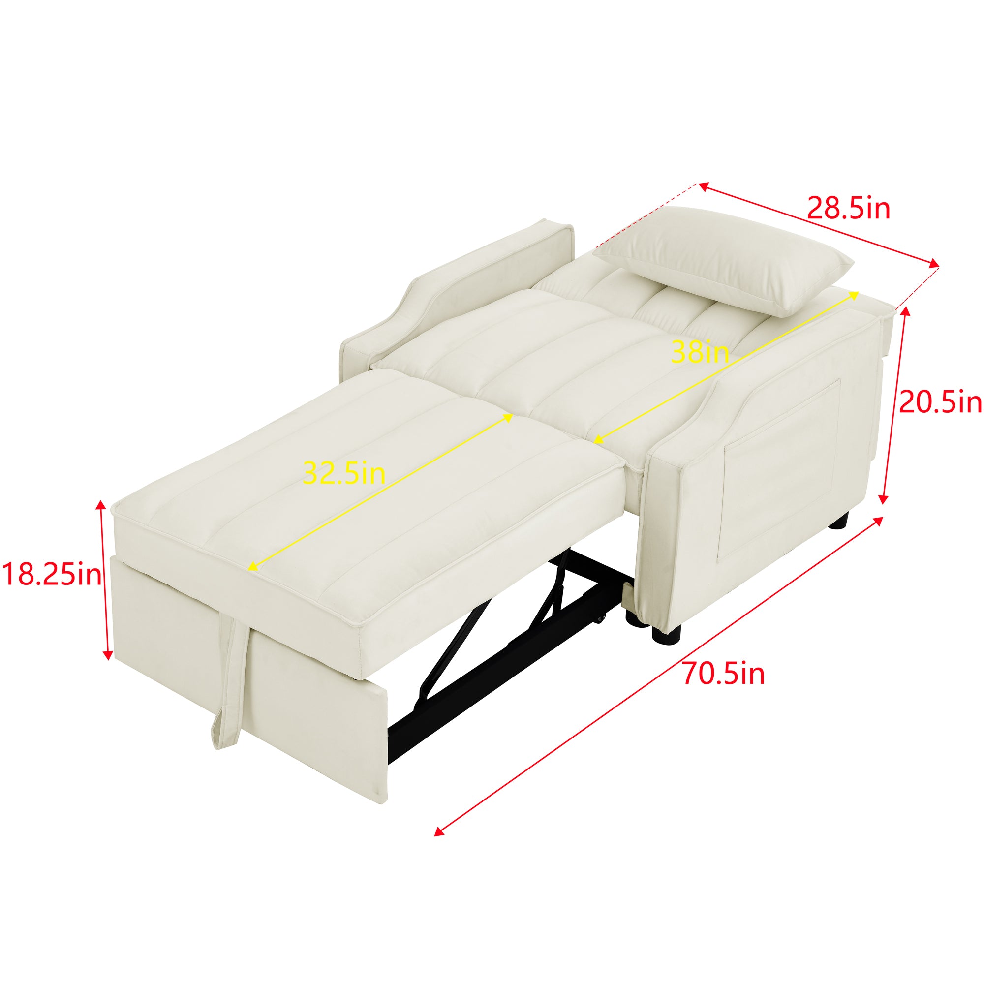 modern velvet armchair sofa couch  pull out  bed,3 in one convertible for living room sofa bed,beige