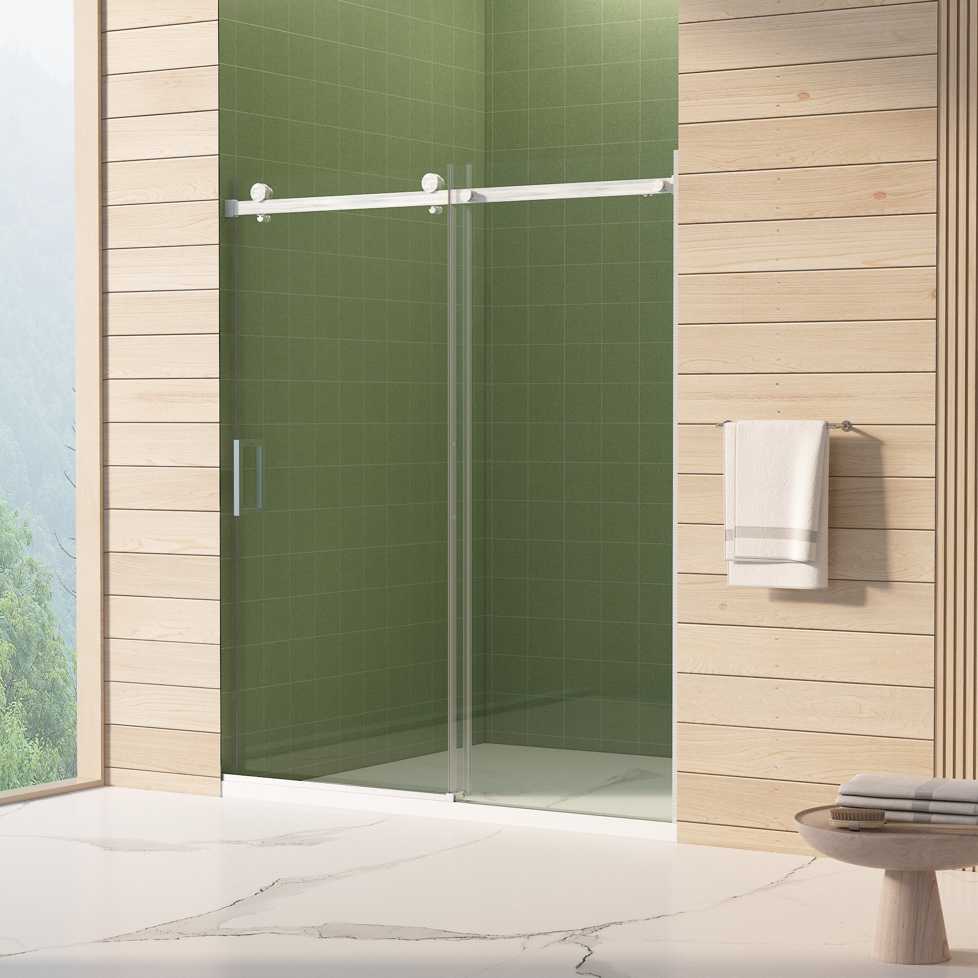 56"-60"W x 70"H Frameless Shower Door, Sliding Shower Door, with Premium 5/16"(8mm) Thick Tempered Glass Shower Enclosure,Double Side Easy Clean Coat,Brushed Nickel Finished With Buffer