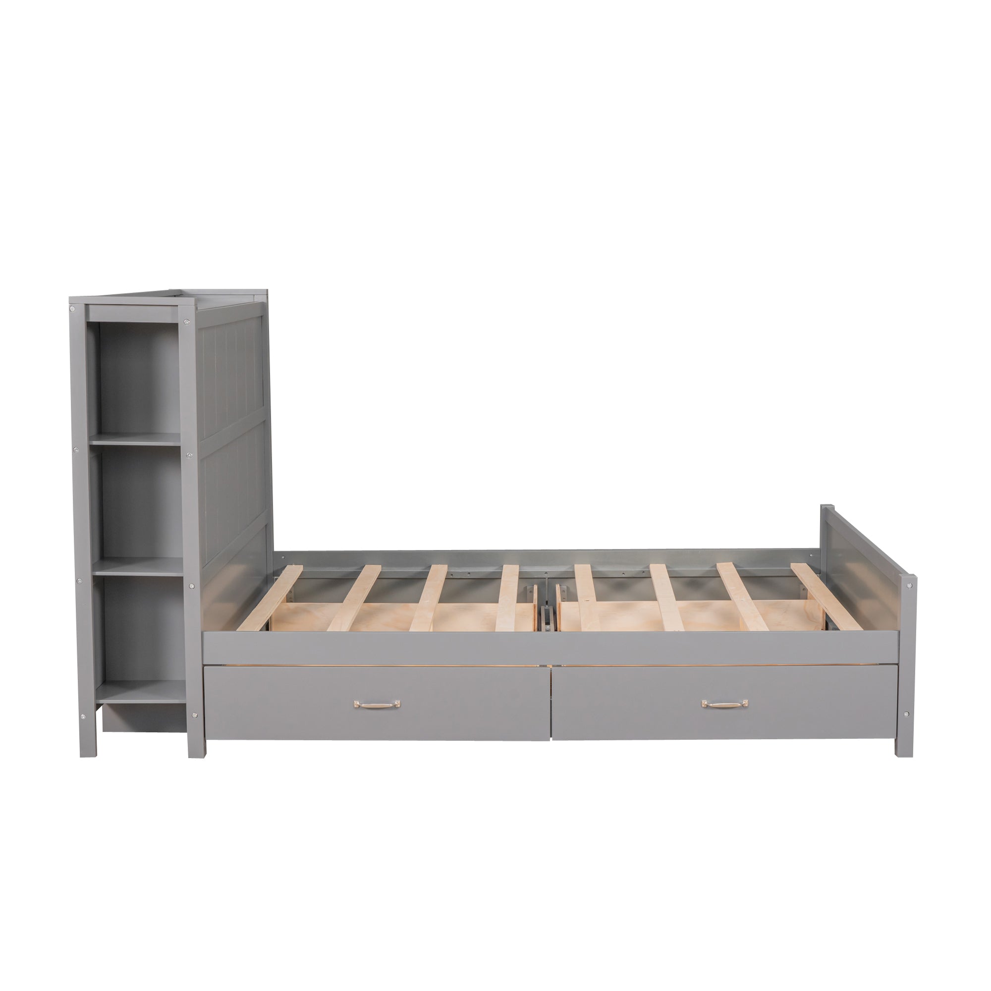 Full Size Platform Bed with Drawers and Storage Shelves, Gray