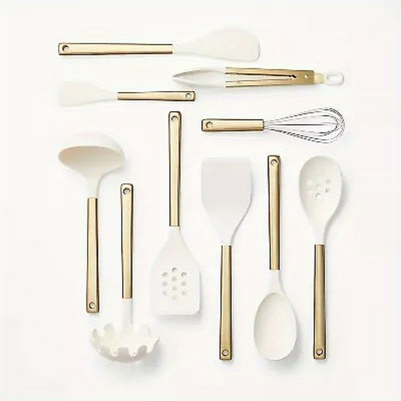 10 Pcs Figmint Champagne Kitchen Utensil Set Stainless Steel & Nylon Tools