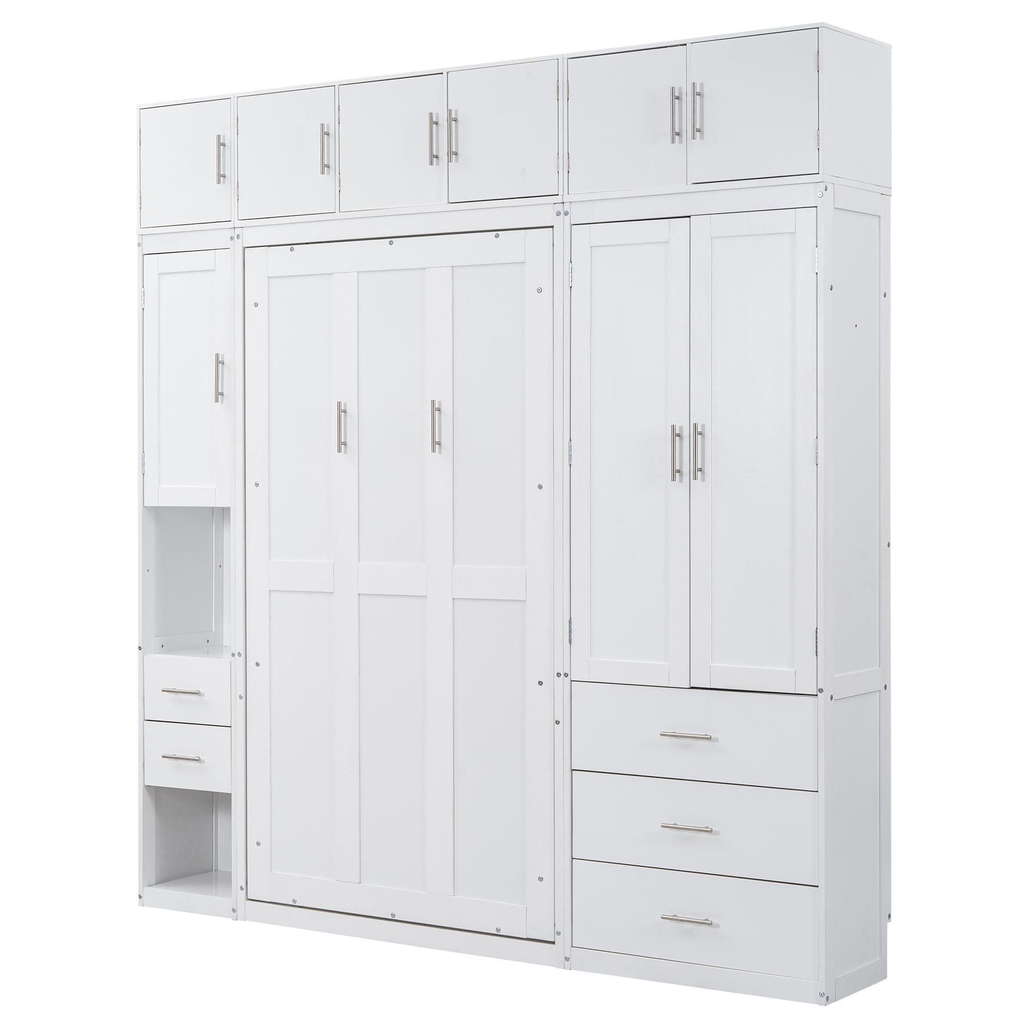 Twin Size Murphy Bed with Lockers and Wardrobes, With installation video, White