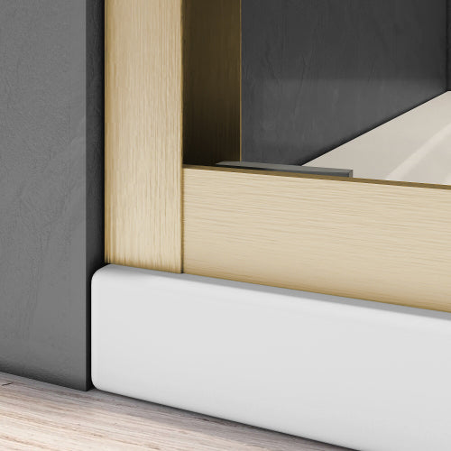 Brushed gold 56-60 in. sliding bathtub door, stainless steel handle detail