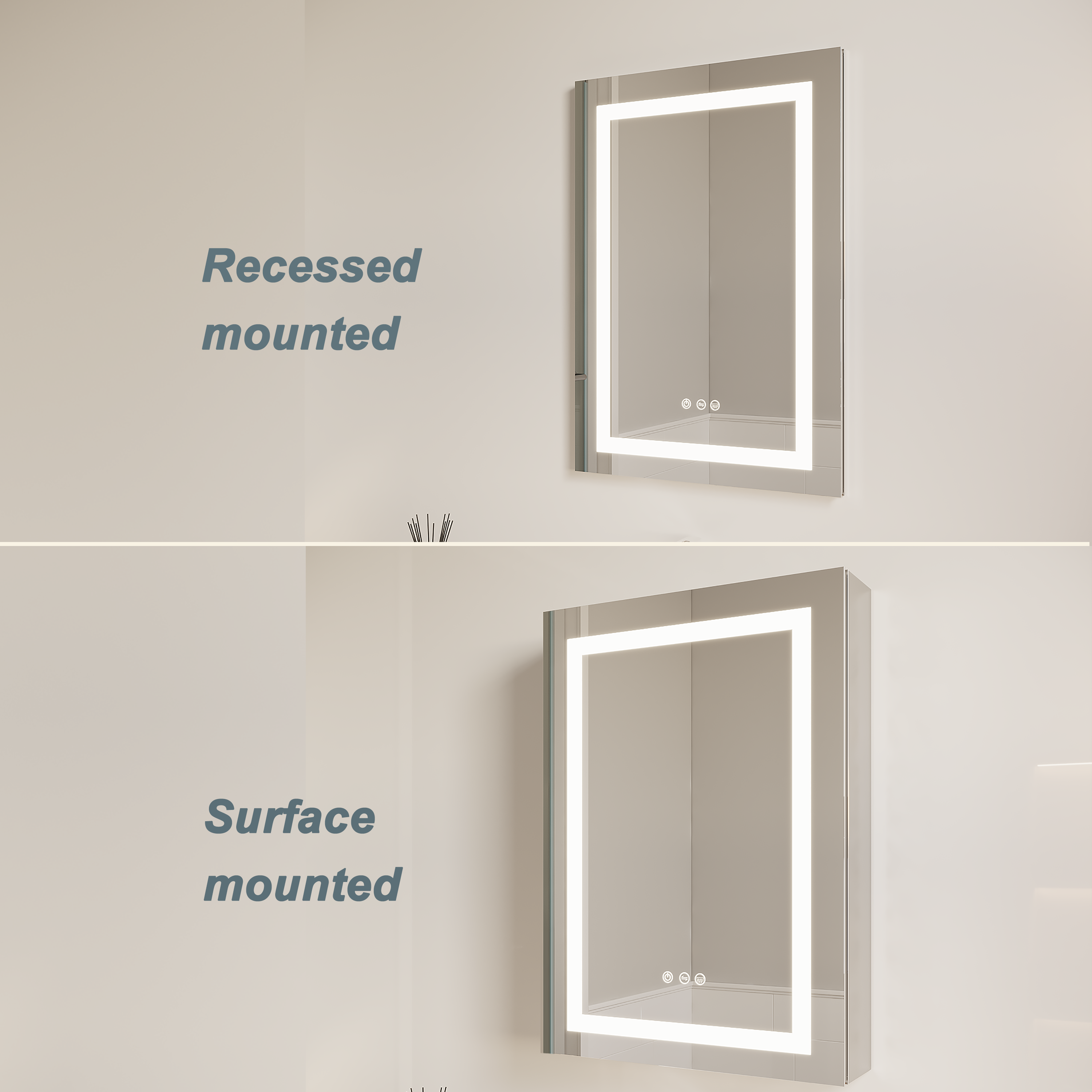 26x20 inch Bathroom Medicine Cabinet with LED Mirror, Anti-Fog, Waterproof, 3000K~6000K Single Door Lighted Bathroom Cabinet with Touch Swich, Dimmable,Recessed or Surface Mount (Left Door)