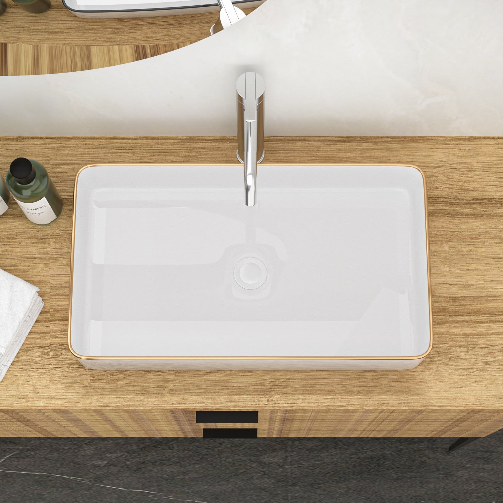 24x14 Inch White Ceramic Rectangular Vessel Bathroom Sink