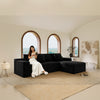 Black corduroy modular sectional sofa, 104.3 inch wide, front view