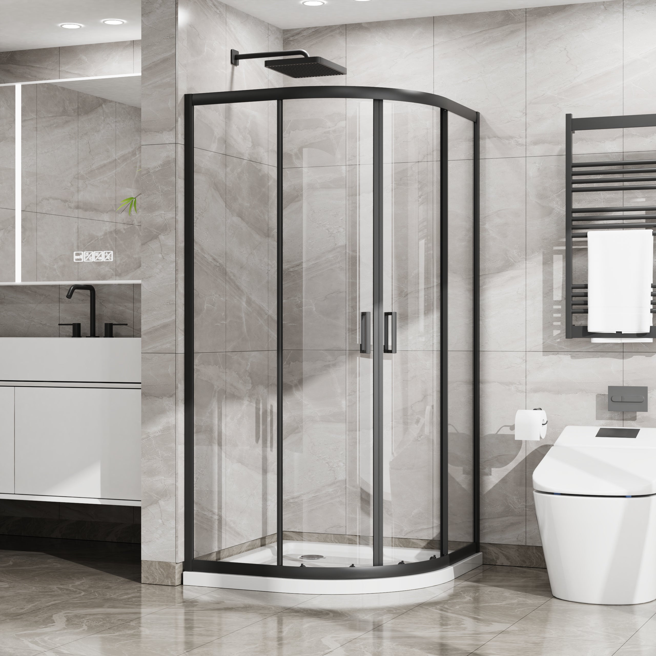 36 x 36 x 72 in Quarter-Round Sliding Shower Enclosure - 36 x 36 x 72 in / Matte Black view 1
