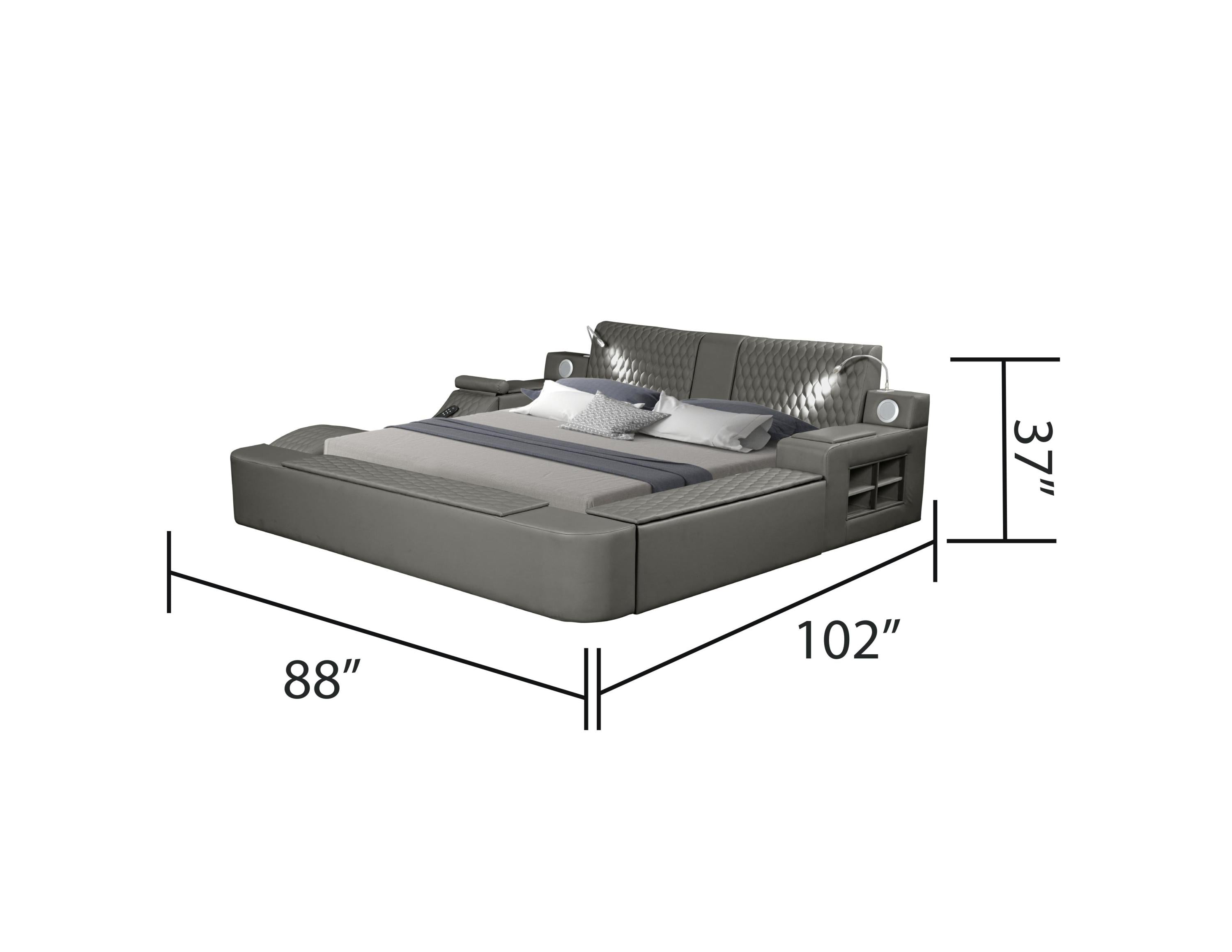 Smart Multifunctional Queen Size Bed Made with Wood in Gray