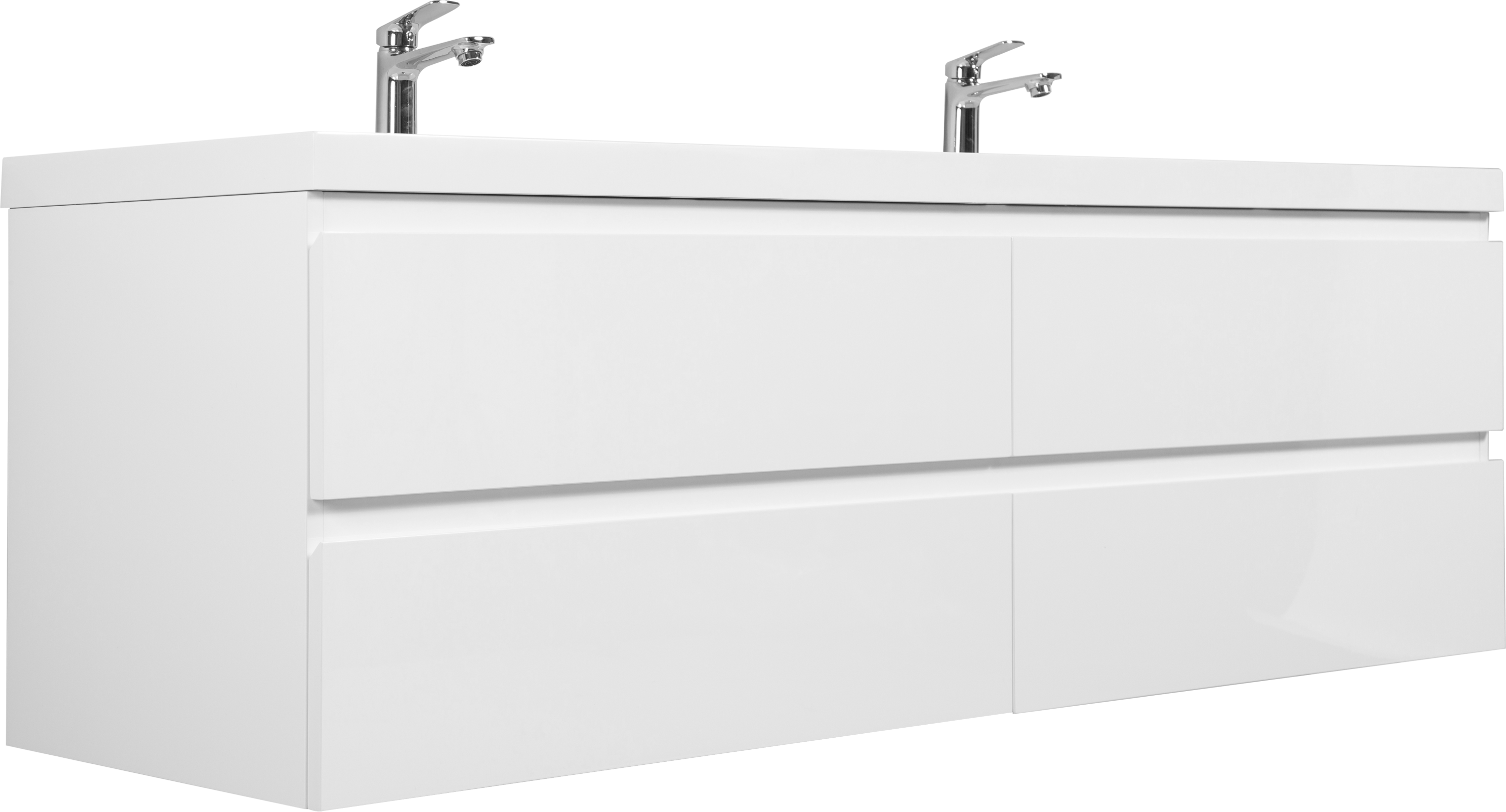 72" Floating Bathroom Vanity with Sink, Modern Wall-Mounted Bathroom Storage Vanity Cabinet with 2 Resin Top Basin and 4 Soft Close Drawers, Glossy White 24V11-72GW