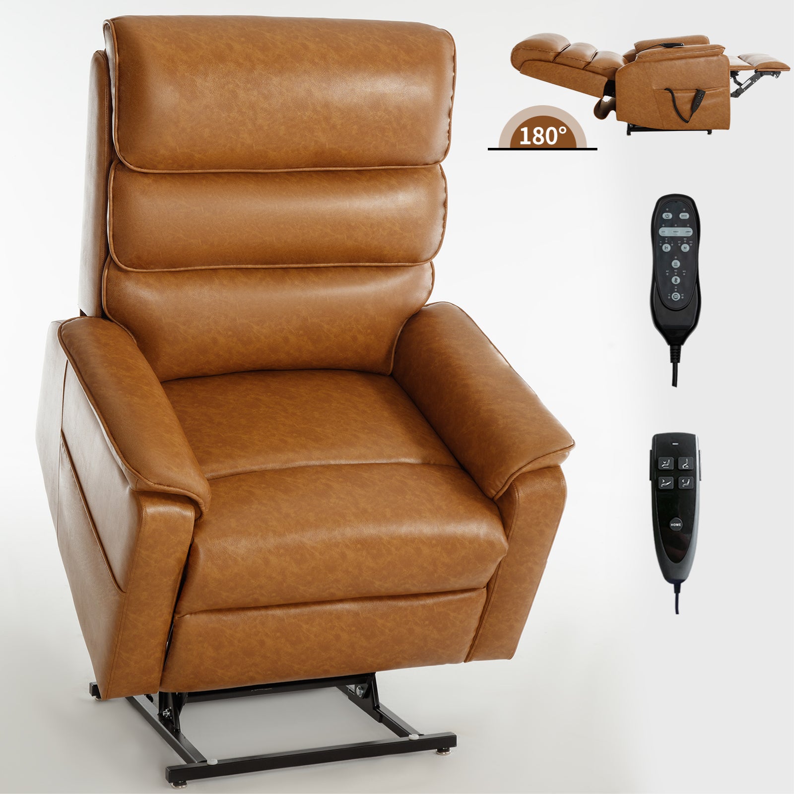 Brown Leatheraire Dual Motor Infinite Position Up to 350 LBS Power Lift Recliner Chair with Power-Remote, Heat Massage and Heavy Duty Motion Mechanism