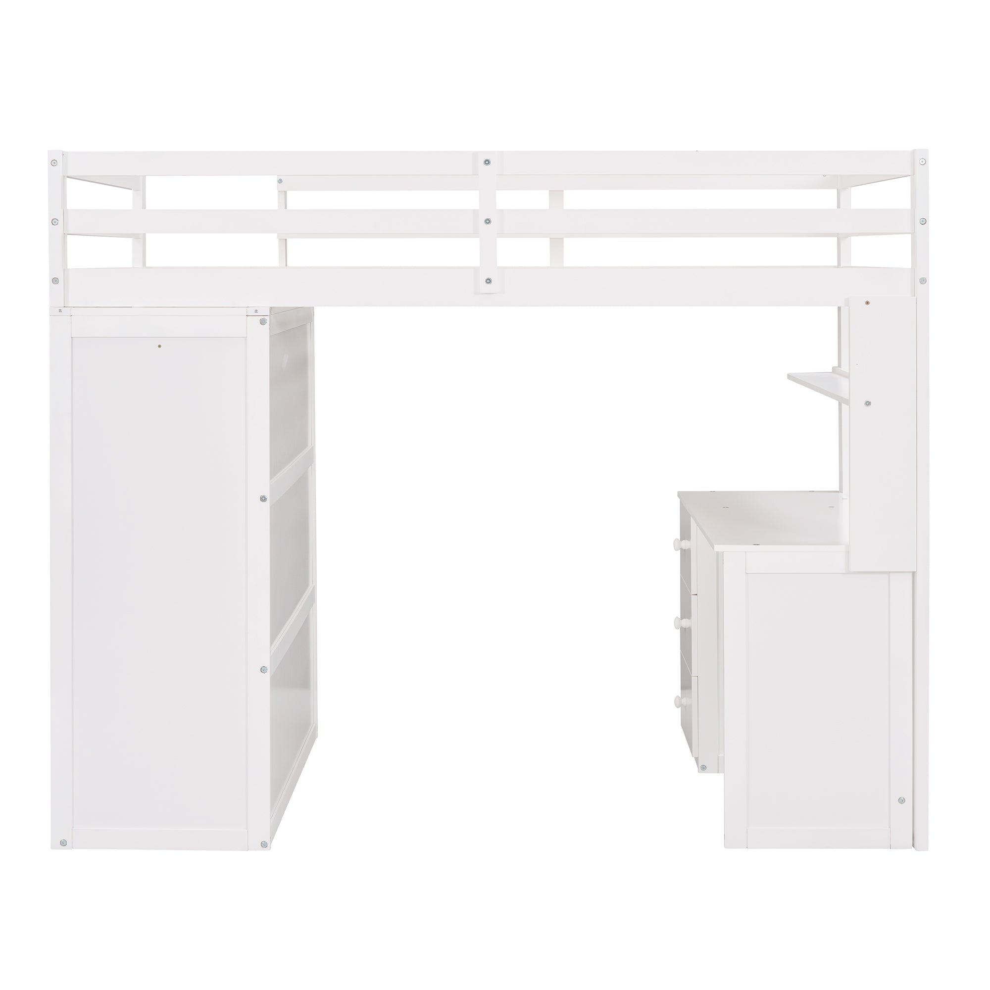 Twin size Loft Bed with Drawers,Desk,and Wardrobe-White