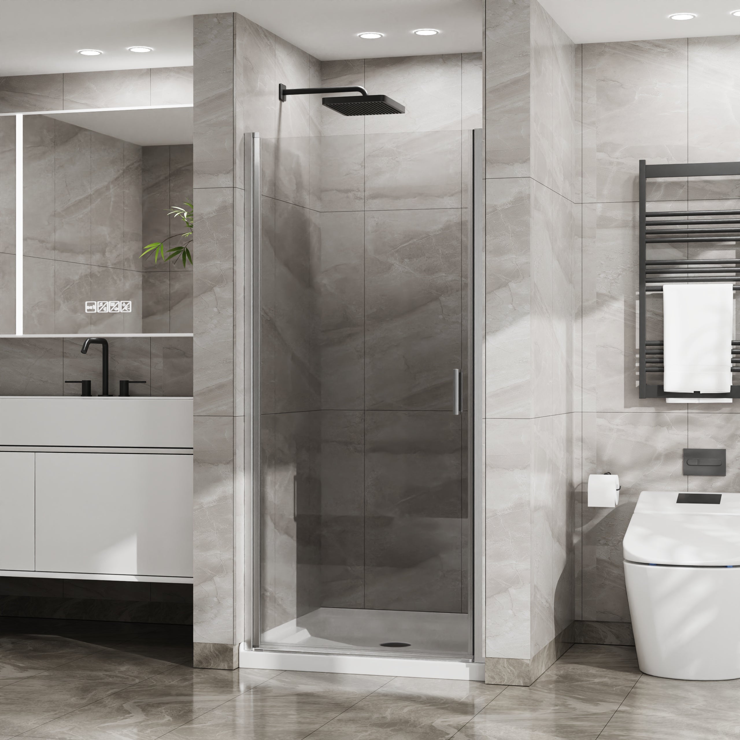 34 x 72 in Semi-Frameless Pivot Shower Door - 34 x 72 in / Chrome view 2