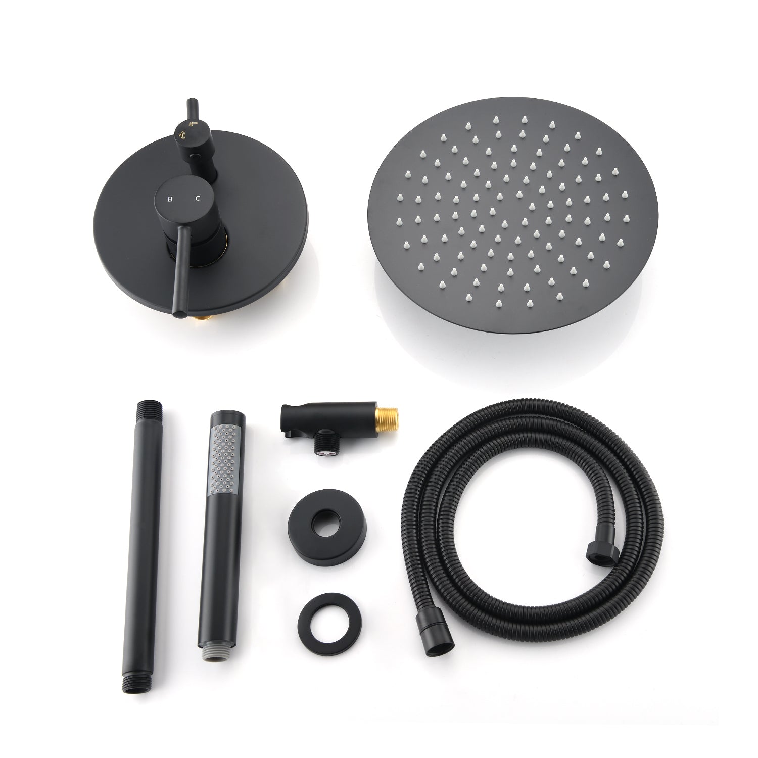 Ceiling Mount Round Shower Combo Set with 10" Rain Shower head and Handheld Shower Head Set with Pressure Balancing Valve