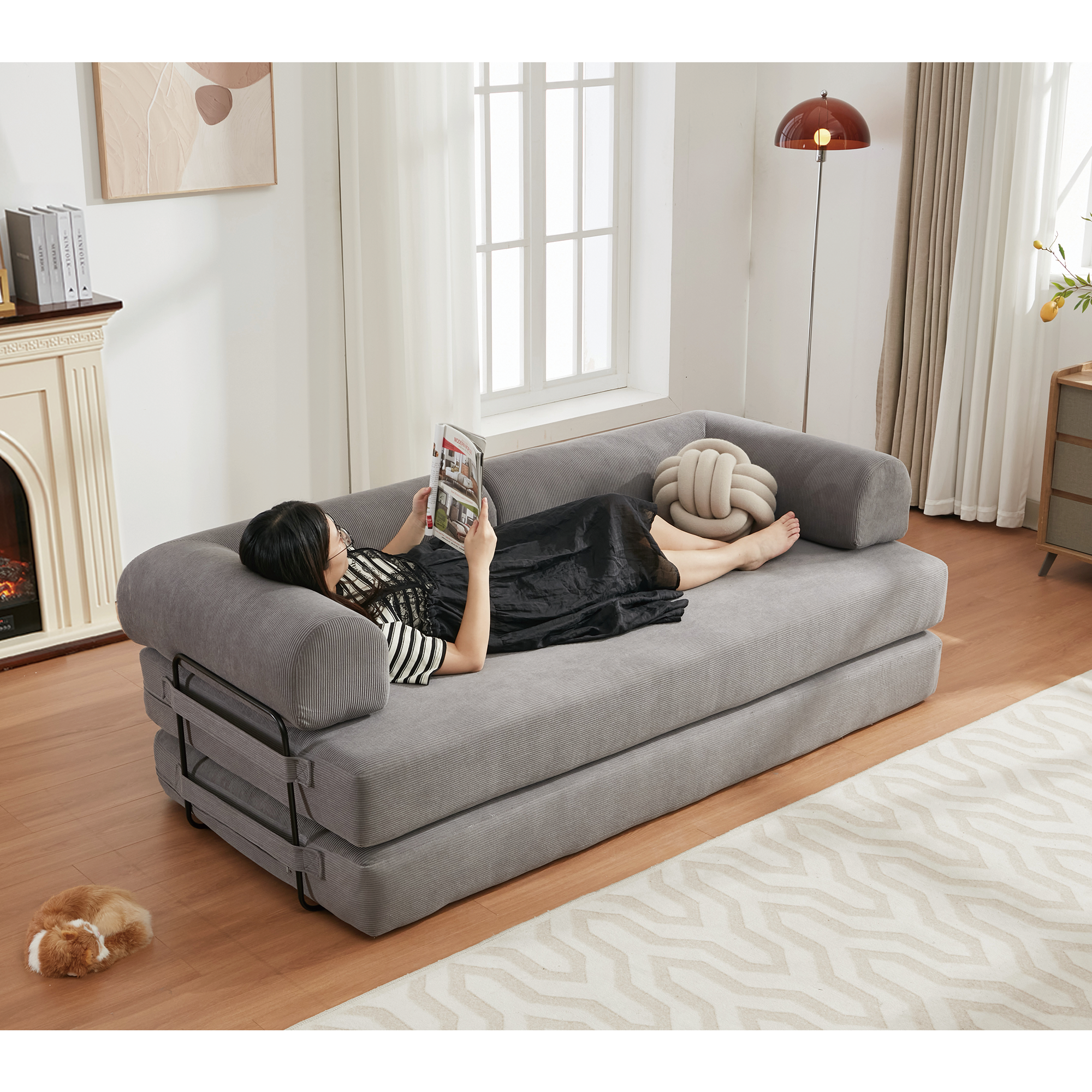 [NEW ARRIVED] [VIDEO PROVIDED] 78.5" Folding Convertible Out Sleeper Sofa Bed,4-in-1 DIY Combination Convertible Sofa,3 seat, Folding  Sofa, King Size , Bedroom,Apartment,Corduroy,Green,Gray