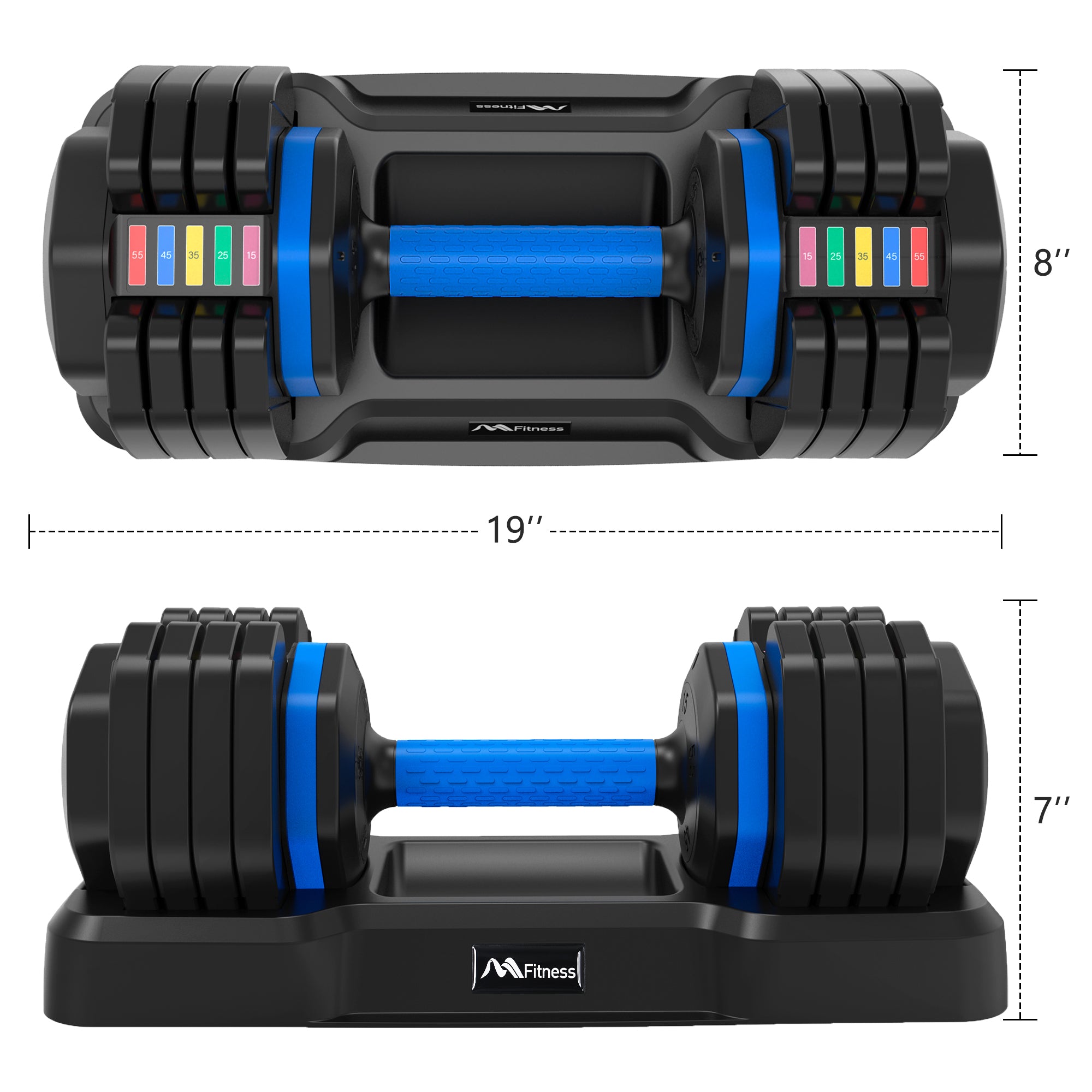 Adjustable Dumbbell - 55lb Single Dumbbell with Anti-Slip Handle, Fast Adjust Weight by Turning Handle with Tray, Exercise Fitness Dumbbell Suitable for Full Body Workout