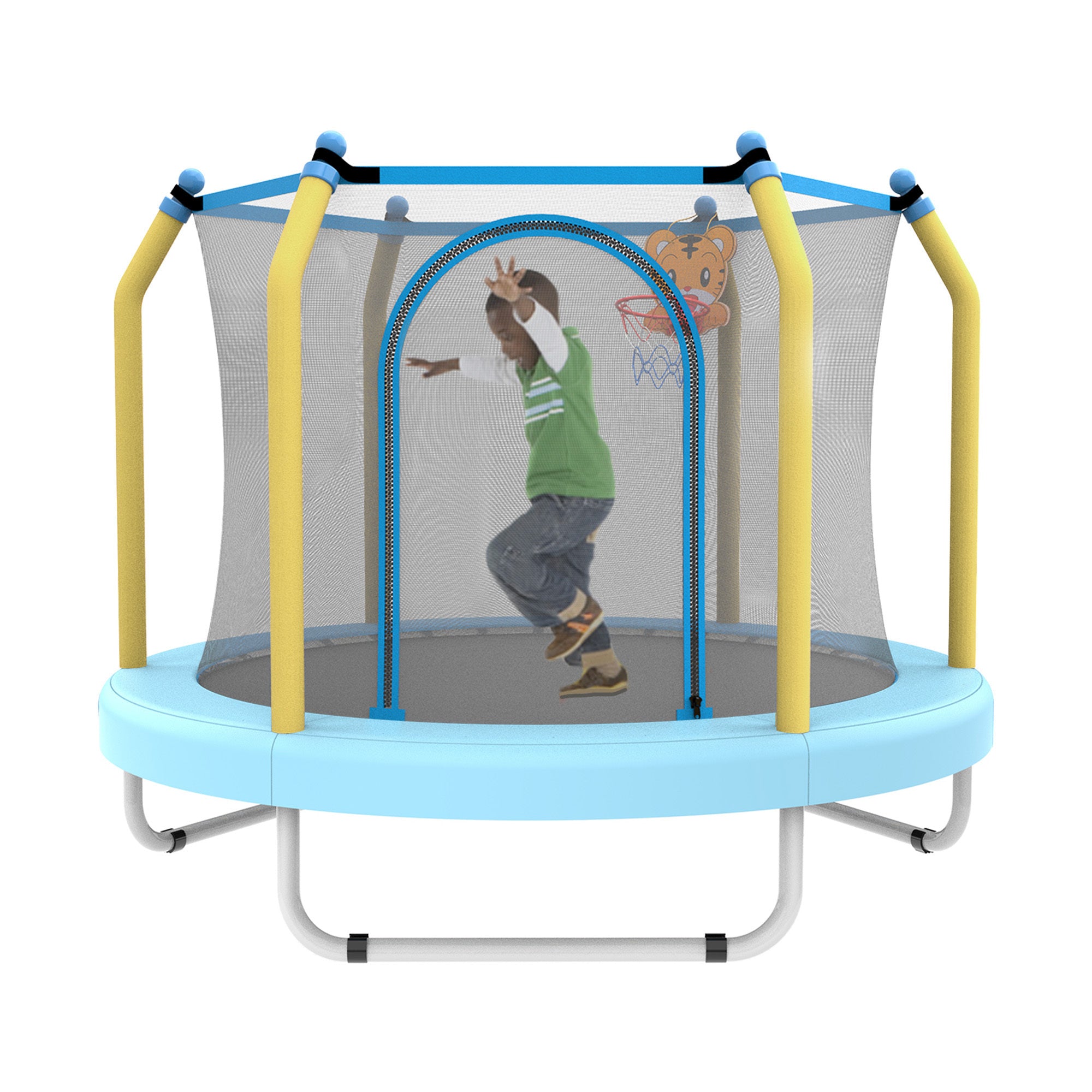 55-inch Trampoline for Kids Indoor & Outdoor Small Toddler Trampoline with Basketball Hoop