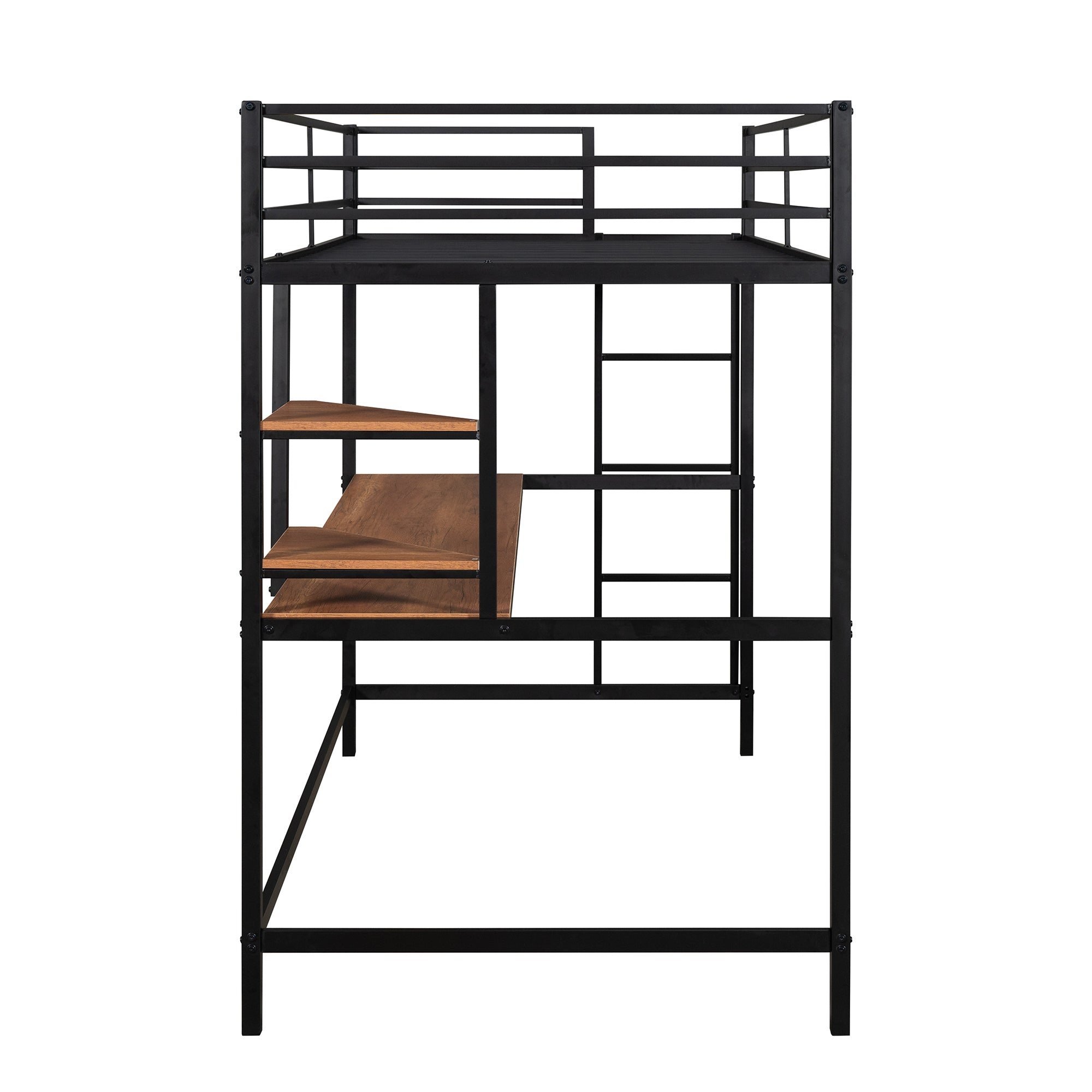 Twin Metal Loft Bed with Desk and Shelve,Black