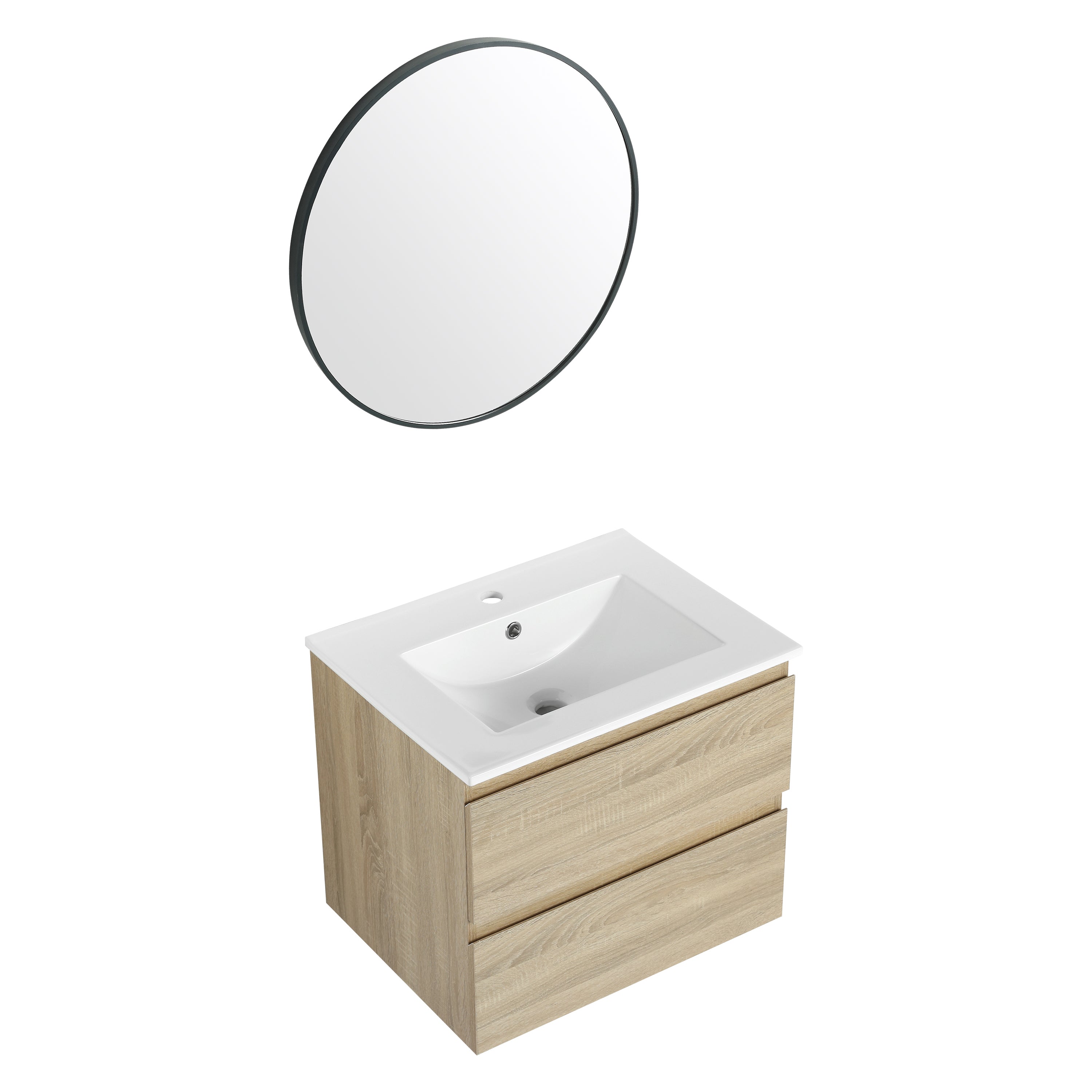 24" Wall-Mounted Bathroom Vanity With Ceramic Sink, 2-Soft Close Drawers, KD-Package