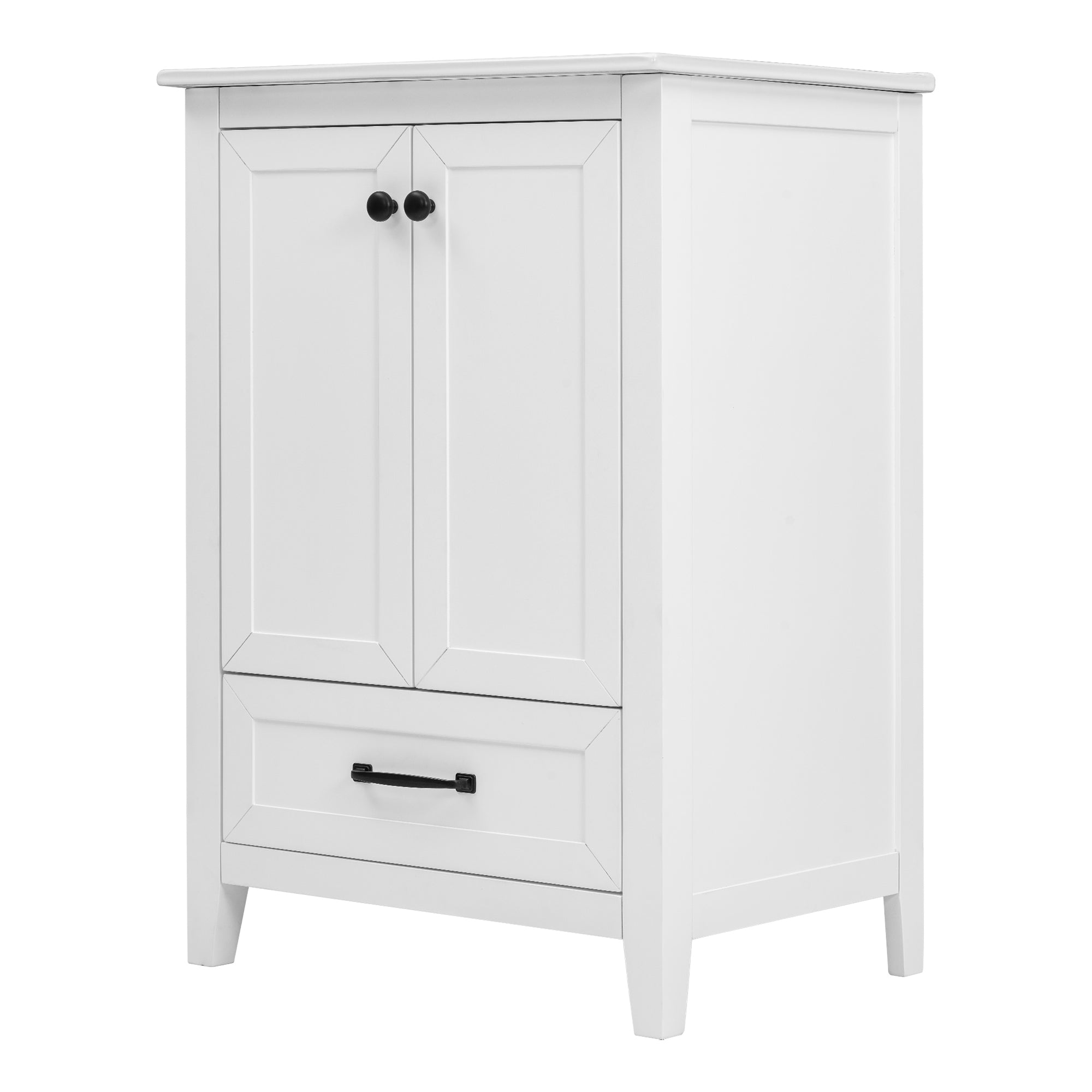 24" Bathroom Vanity with Sink, Bathroom Vanity Cabinet with One Drawer and Doors, Solid Wood and MDF, White