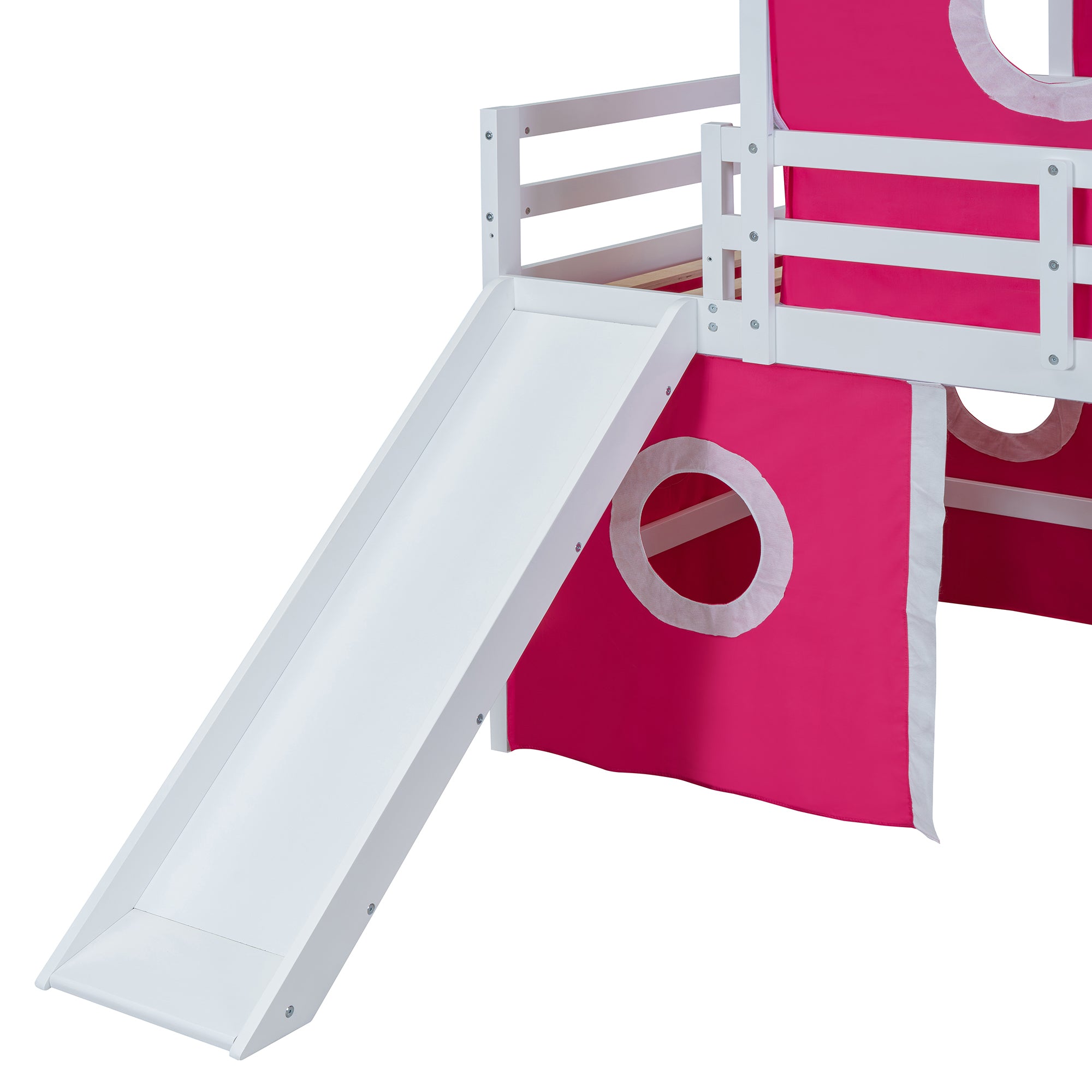 Twin Size Loft  Bed with Slide Pink Tent and Tower - Pink (OLD SKU:WF298769AAH)