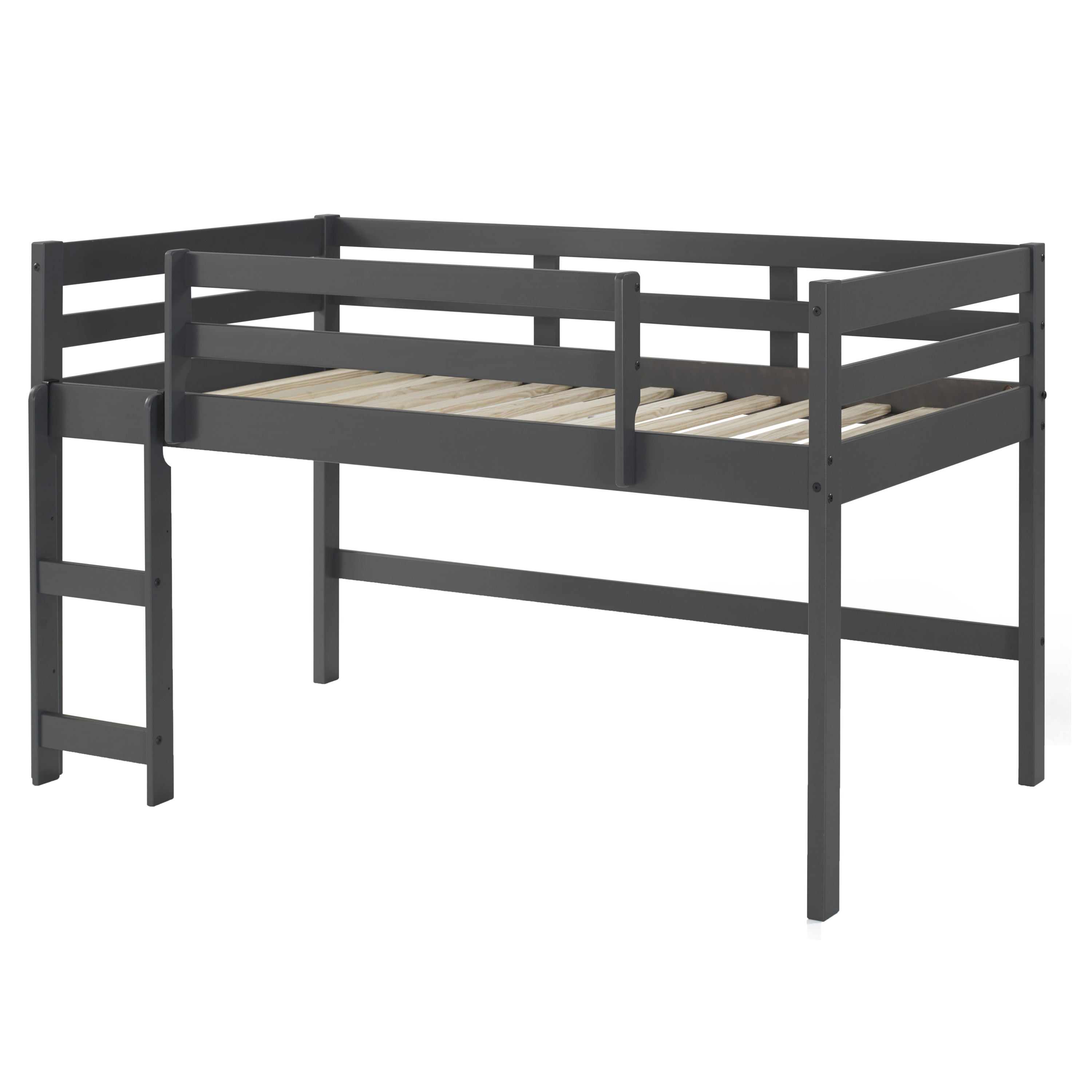 Grey Twin Loft Bed with Reversible Ladder