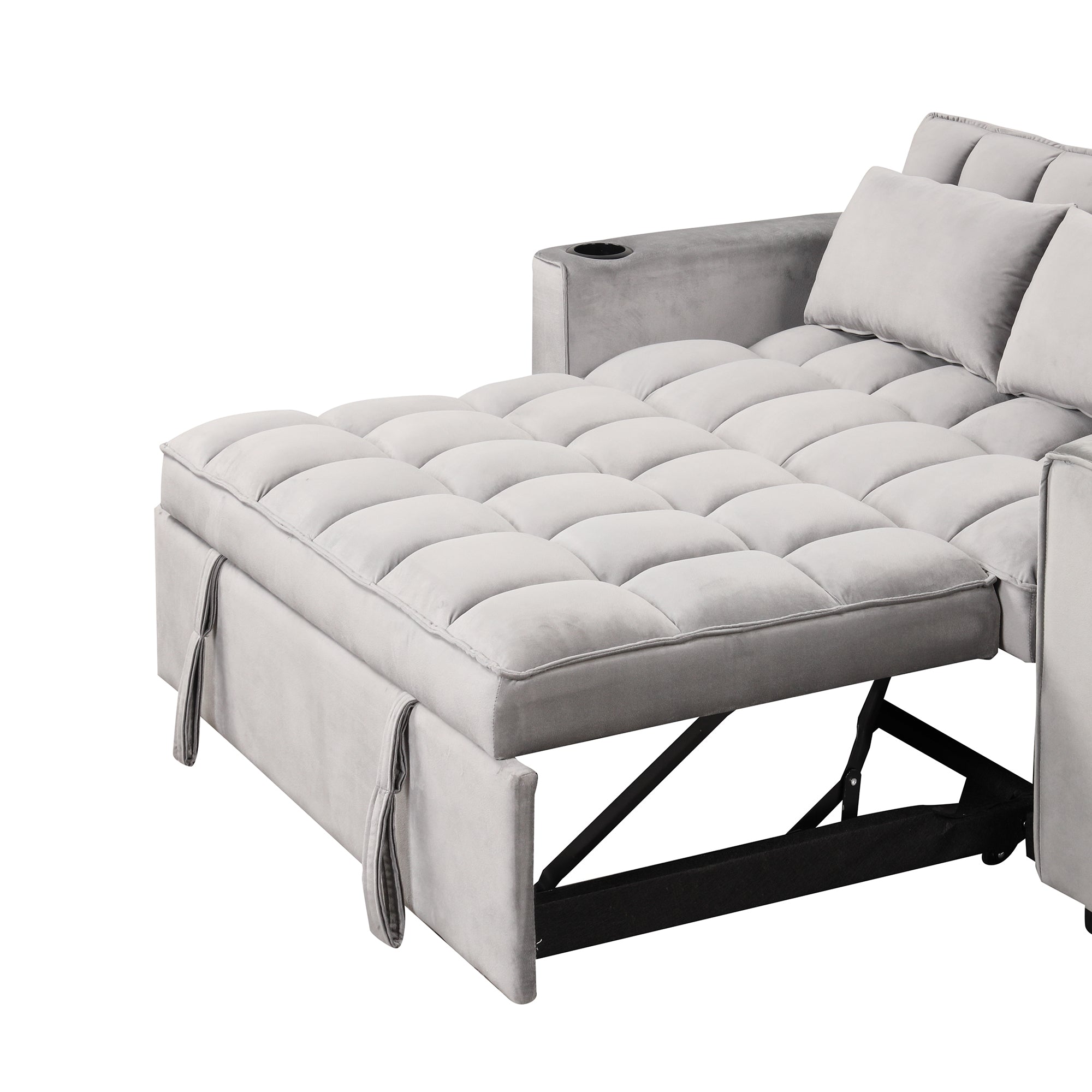 58" 4-1 Multi-functional Sofa Bed with Cup Holder and USB Port for Living Room or Apartments, Gray