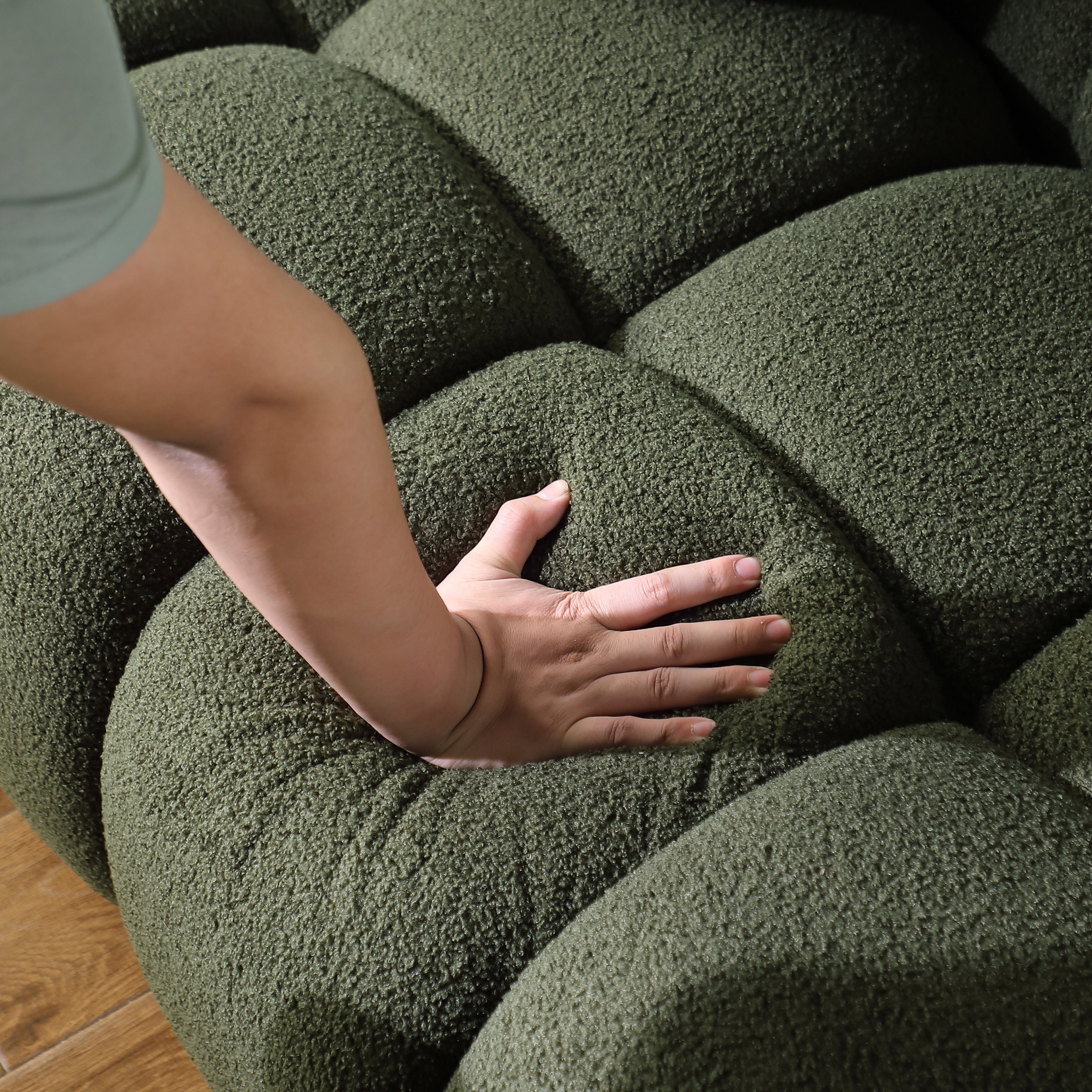 sofa and loveseater ,human body structure for USA people,  marshmallow sofa,boucle sofa ,OLIVE GREEN BOUCLE