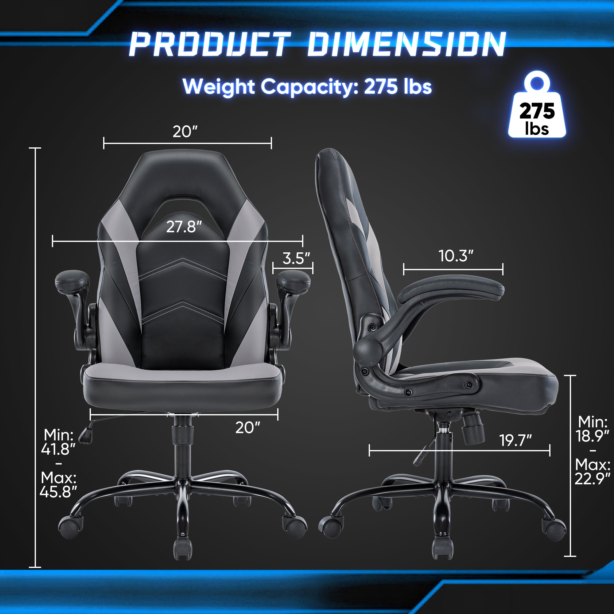 Sweetcrispy Gaming Chair - PU Leather Computer Chair Ergonomic Office Chair with Lumbar Support, Height Adjustable Rolling Desk Chairs with Flip-up Armrests