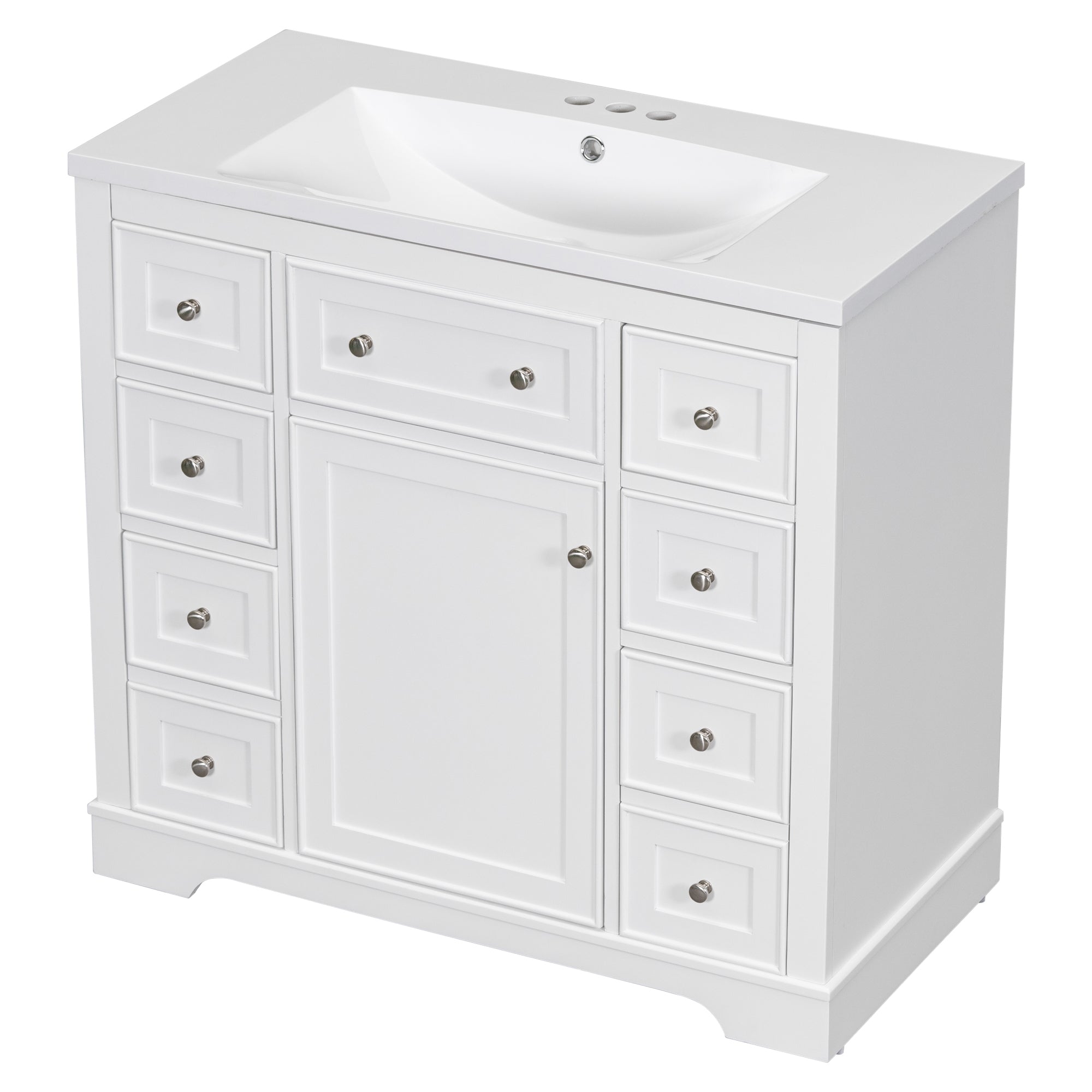 36" Bathroom Vanity with Sink Combo, One Cabinet and Six Drawers, Solid Wood and MDF Board, White