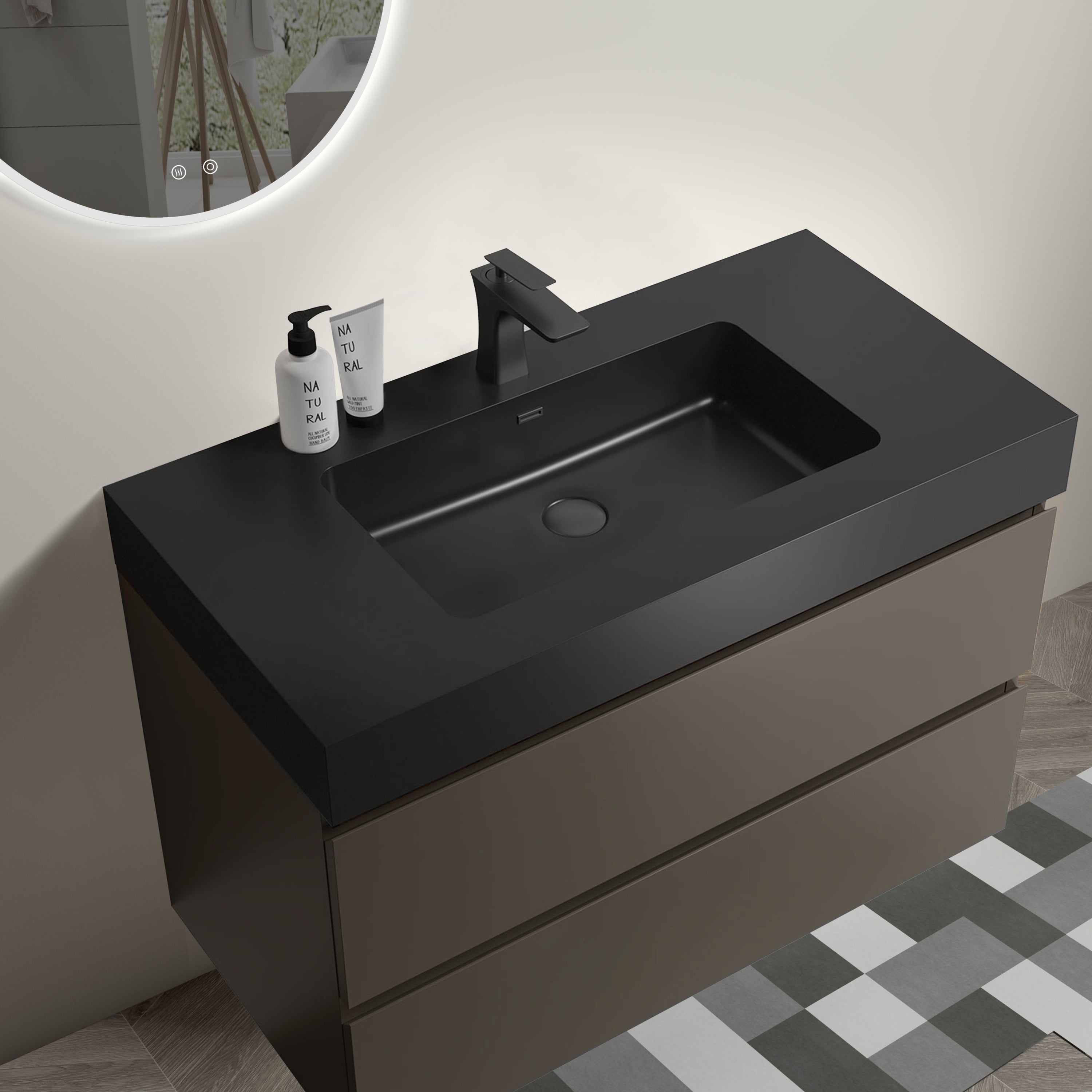 Alice 36" Gray Bathroom Vanity with Sink, Large Storage Wall Mounted Floating Bathroom Vanity for Modern Bathroom, One-Piece Black Sink Basin without Drain and Faucet, Pre-assembled