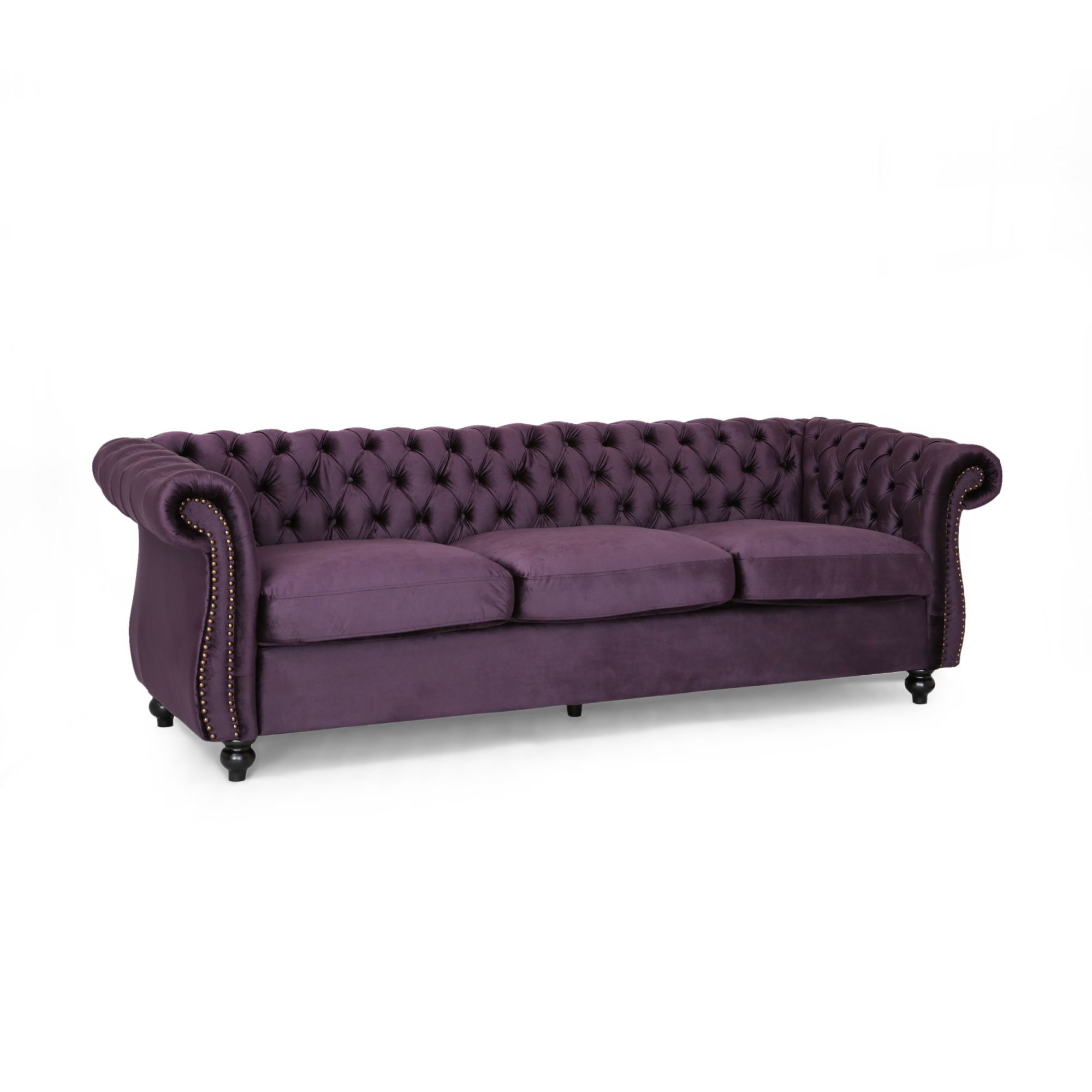 Luxurious 3-Seater Purple Velvet Sofa, Featuring a Classic Design with Modern Elegance, Perfect for Adding Sophistication and Style to Any Living Room, Plush Comfort and Durable Craftsmanship