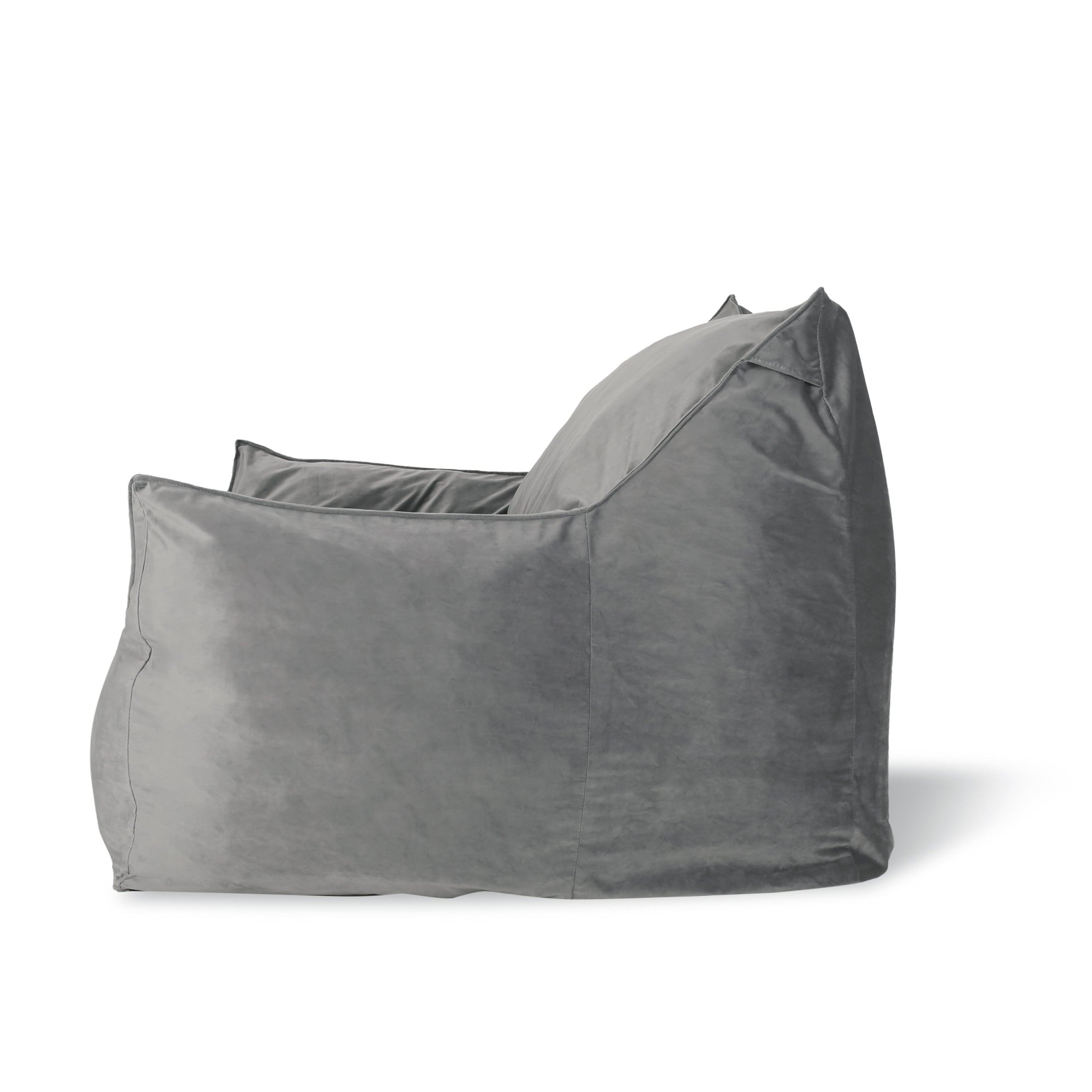 Allea Velveteen Bean Bag Chair with Armrests, Grey