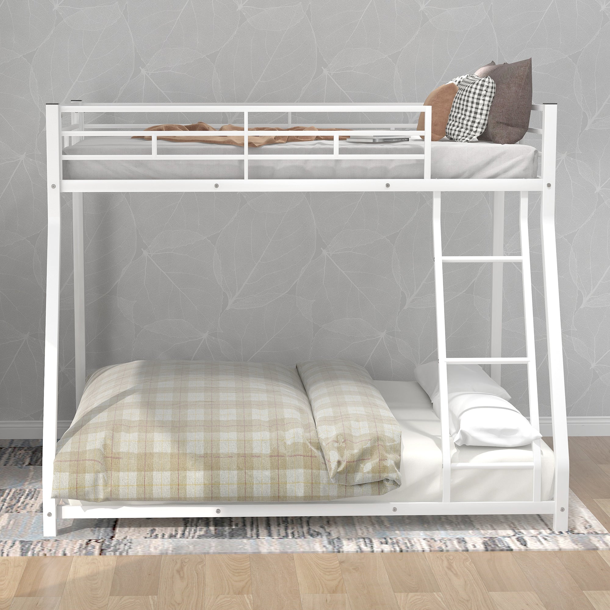 Metal Floor Bunk Bed, Twin over Full,White(OLD SKU:MF193244AAK)