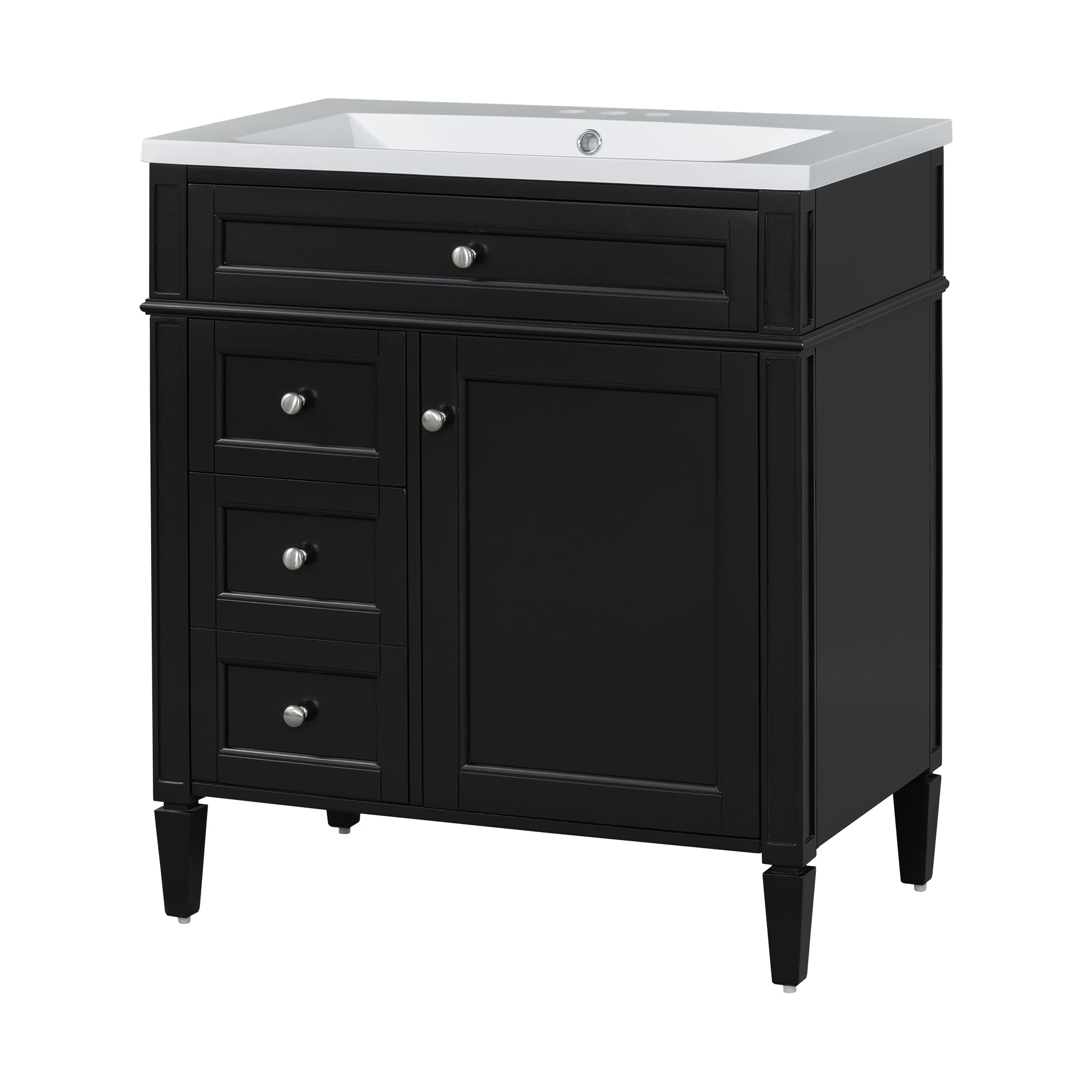 30'' Bathroom Vanity with Top Sink, Modern Bathroom Storage Cabinet with 2 Drawers and a Tip-out Drawer, Single Sink Bathroom Vanity