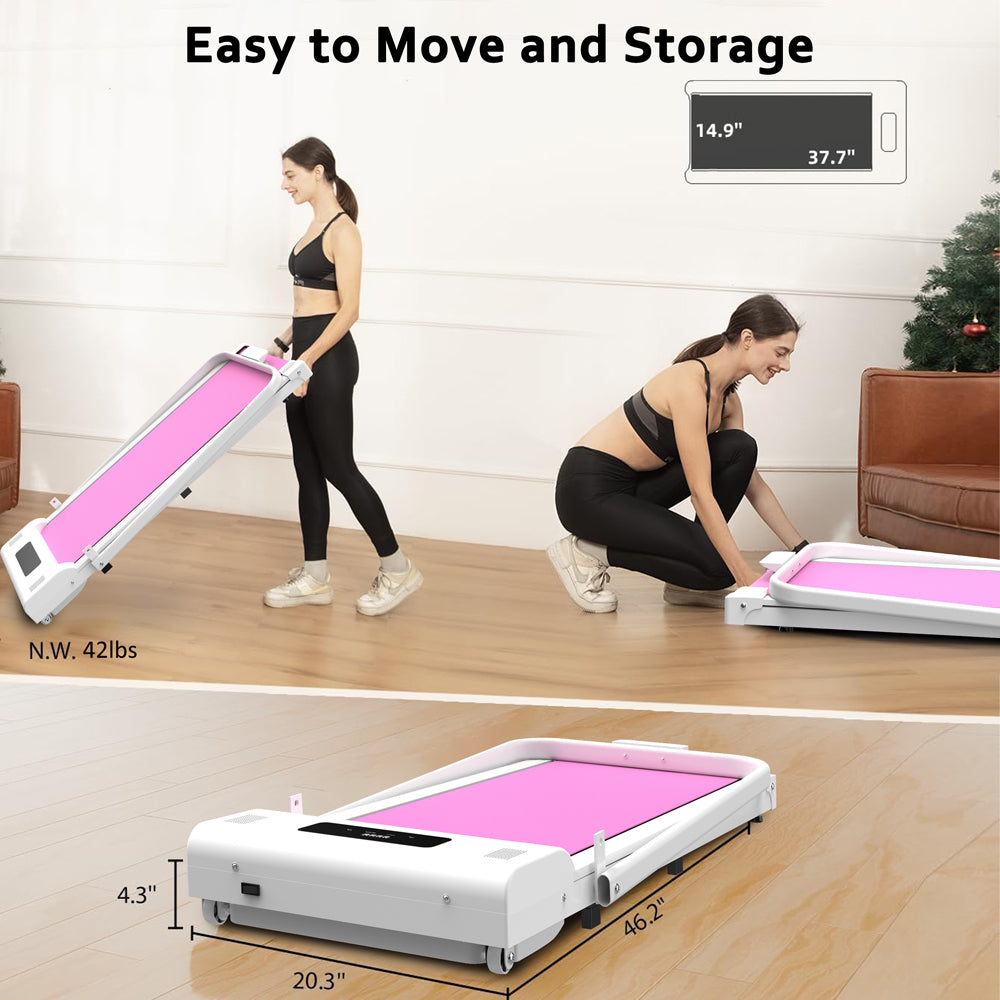 Under Desk Treadmill, Walking Pad, 2 in 1 Portable Treadmill with Handle Remote Control LED Display, Walking Jogging Machine for Home Office Use(265 lbs)-Pink