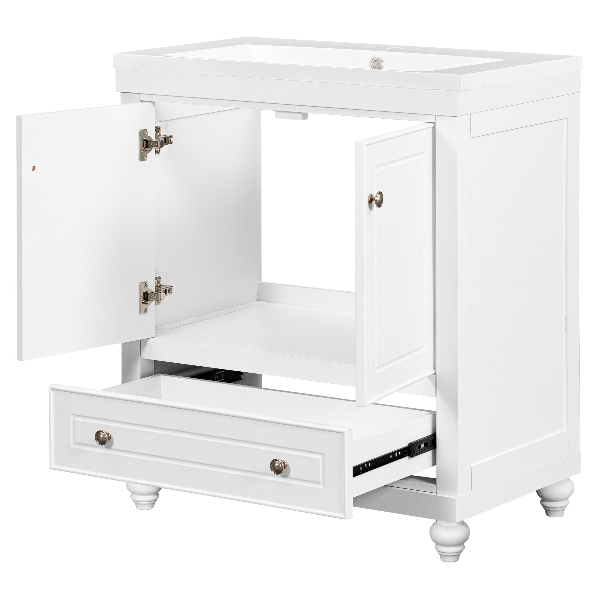 30" Bathroom Vanity with Sink, Combo, Cabinet with Doors and Drawer, Solid Frame and MDF Board, White