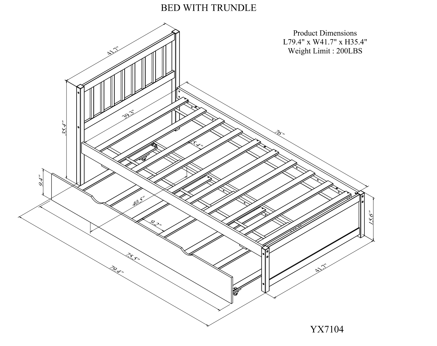 Modern Design Wooden Twin Size Platform Bed Frame with Trundle for Walnut Color