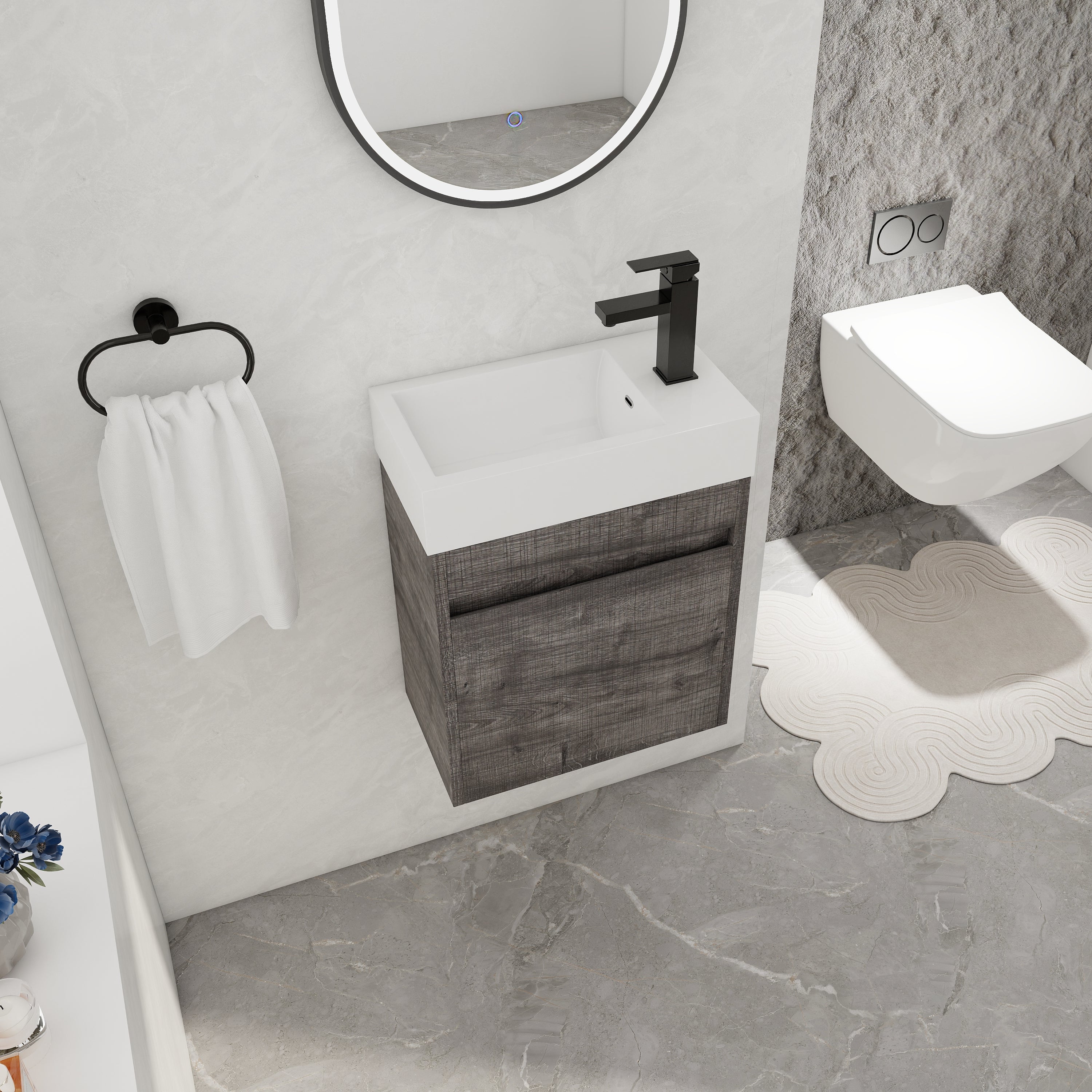 18'' Floating Wall-Mounted Bathroom Vanity with White Resin Sink & Soft-Close Cabinet Door