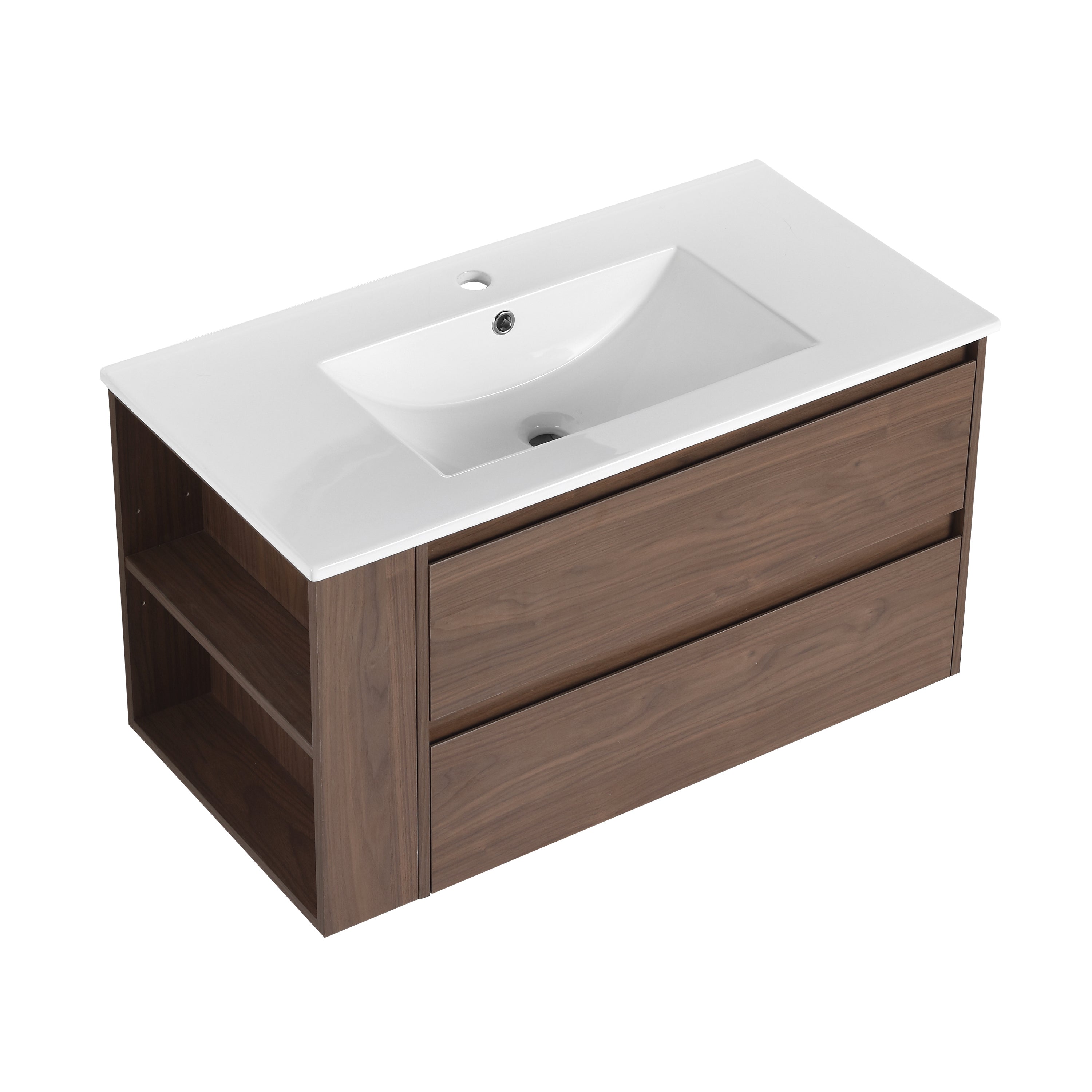 36" Wall Mounting Bathroom Vanity With Ceramic Sink, Soft Close Drawer