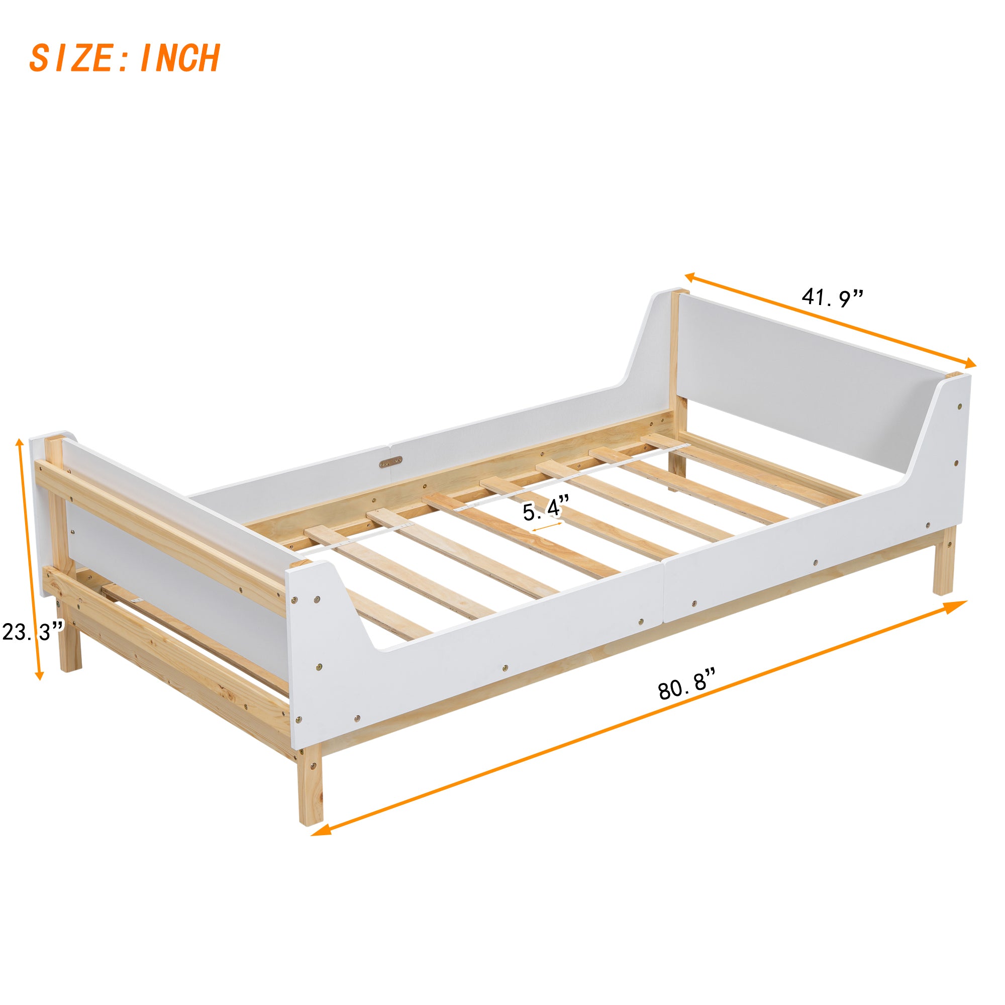 Twin Bed with Headboard, Footboard, Safeguards,  Built-in Bed-end Book Storage Rack ,White