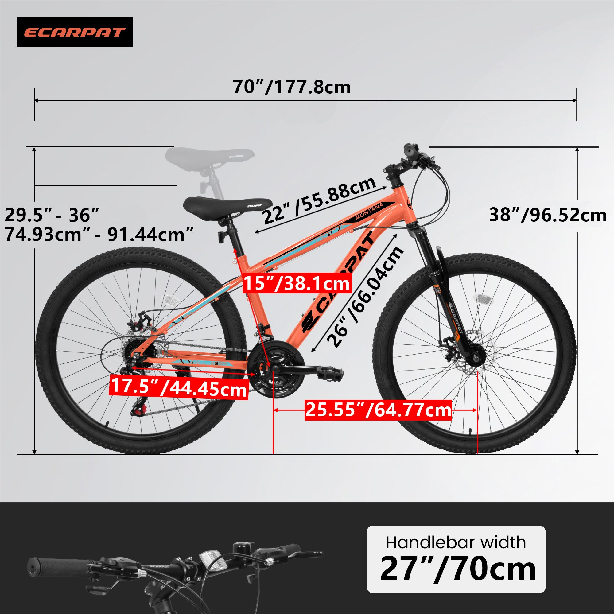 A2610 26 inch Mountain Bike 21 Speeds, Suspension Fork, Steel Frame Disc-Brake for Men Women Mens Bicycle