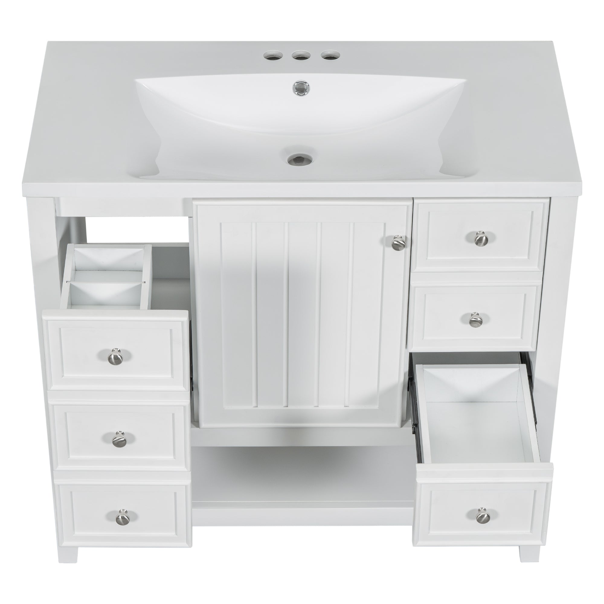 36" Bathroom Vanity with Sink Combo, One Cabinet and Three Drawers, Solid Wood and MDF Board, White