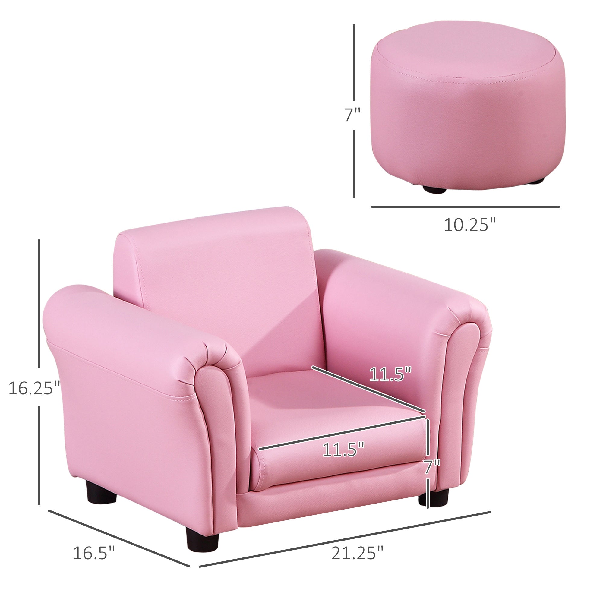 Kids Sofa Set with Footstool, Upholstered Armchair for Kids 18M+, Baby Sofa for Playroom, Children's Bedroom, Nursery Room, Pink