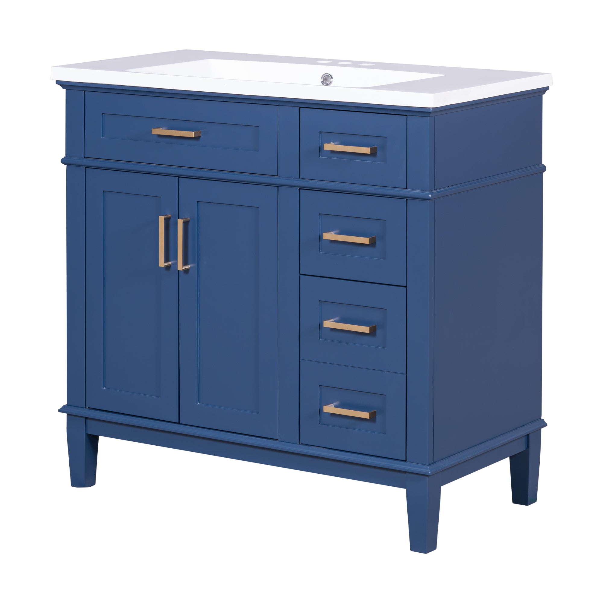 36-inch Bathroom Vanity with Resin Sink, Modern Bathroom Cabinet in Blue, Featuring Two Soft Close Doors and Four Drawers