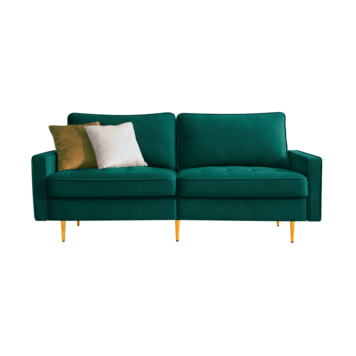 [VIDEO provided] 70'' Modern button tufted sofa with 2 throw pillows for living room,Emerald